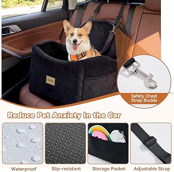 Dog Car Seat for Medium & Small Dogs – Waterproof & Washable Booster Seat