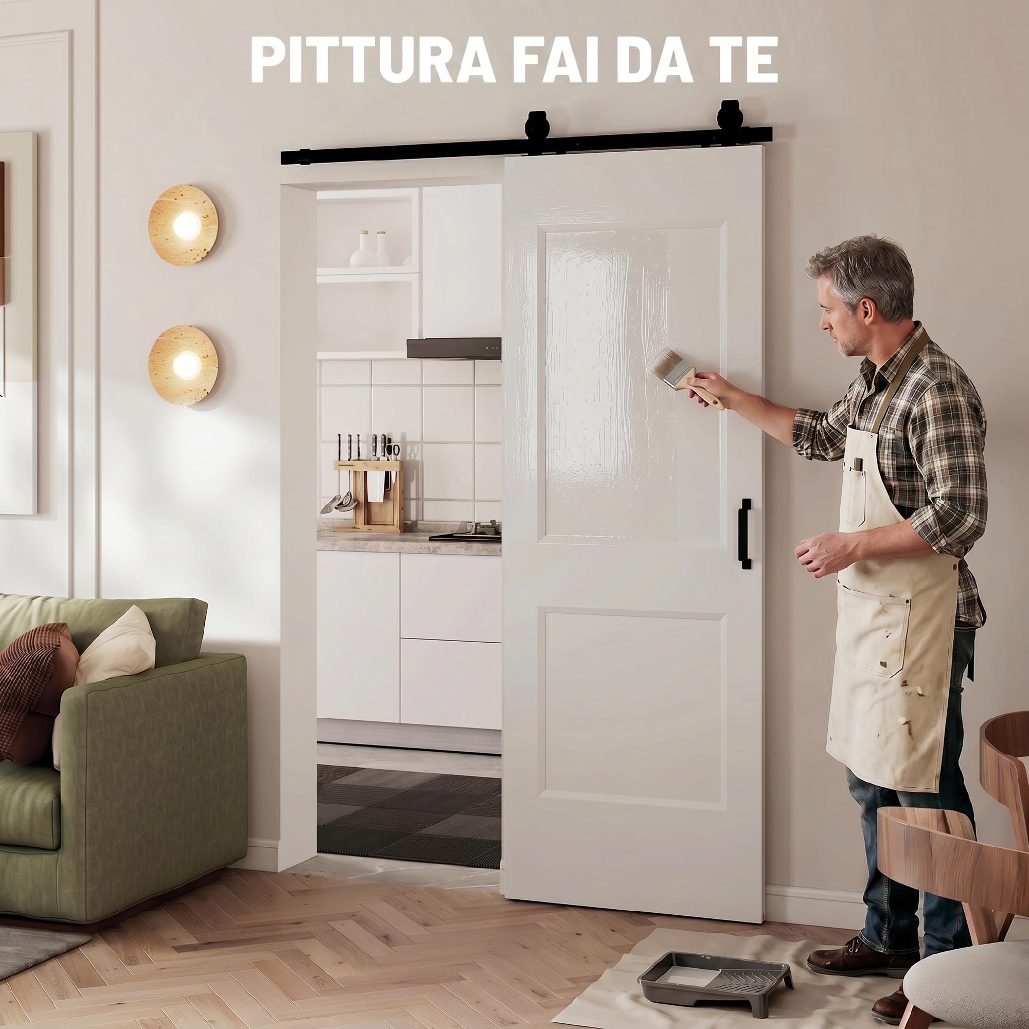 HOMCOM Porta Scorrevole Interna 76.2x213.4cm, Superficie Verniciata, Binario Silenzioso Acciaio, Maniglia Migliorata, Kit Ferramenta, Porta Interno Stile Industriale, in Legno Pino, Cucina, Soggiorno