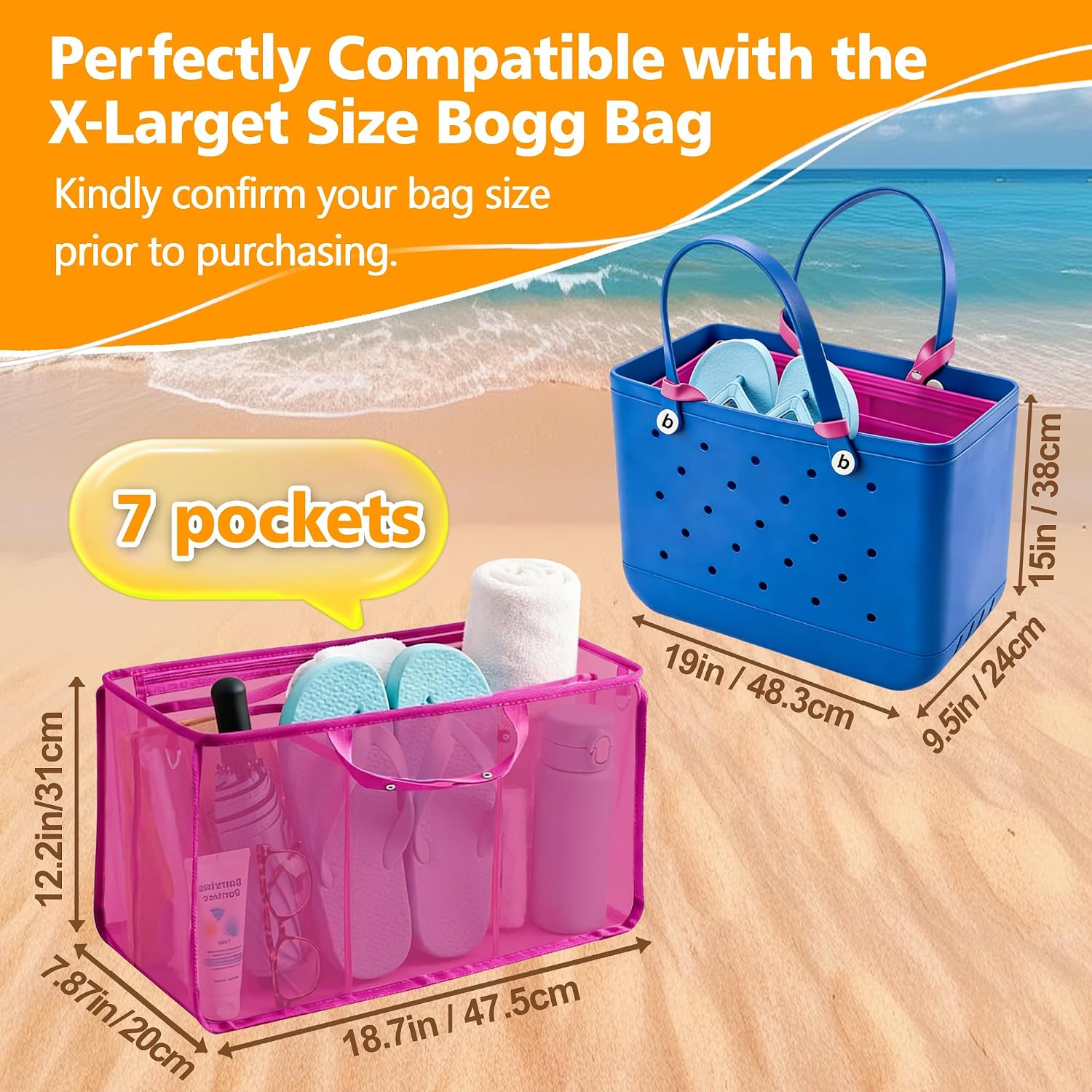 Organizer Inserts for Bogg Bag Accessories - Lightweight Mesh Divider Pouch for Easy Organization, Perfect for the X Large Bogg Bags and Beach Totes