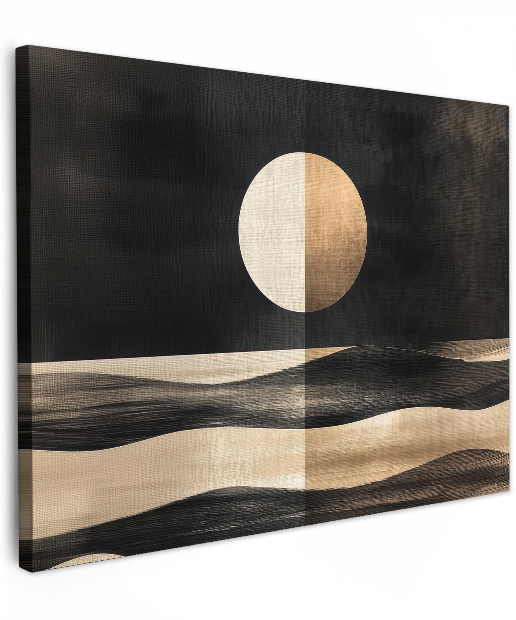 MuchoWow© Canvas Wall Art 16"x12" / 40x30 cm Decor Hanging Pictures for Living Room Canvus Artwork Deco Walls Moon - Circle - Gold
