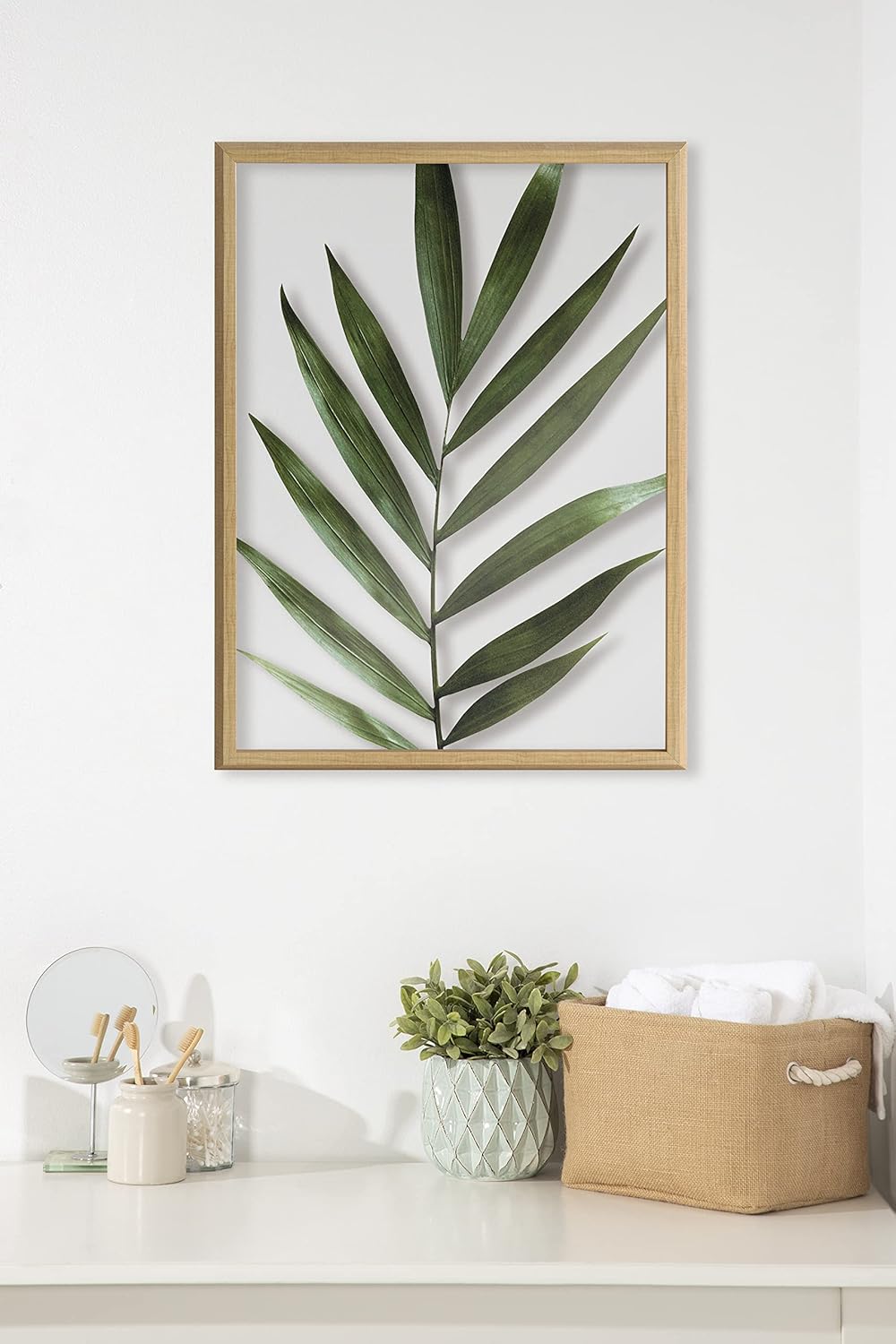 Kate and Laurel Blake Botanical 5F Framed Printed Glass Wall Art by Amy Peterson Art Studio; 18x24 Natural; Modern Bedroom Decor Art for Wall