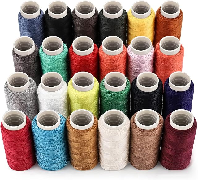 Queiting Sewing Threads 24 Color Sewing Spool 200 Yards 180M Sewing Thread Coil Universal Cotton Spool Sewing Thread Box Kit Set Cotton Reel For Machine Sewing And Manual Sewing (24PCS)