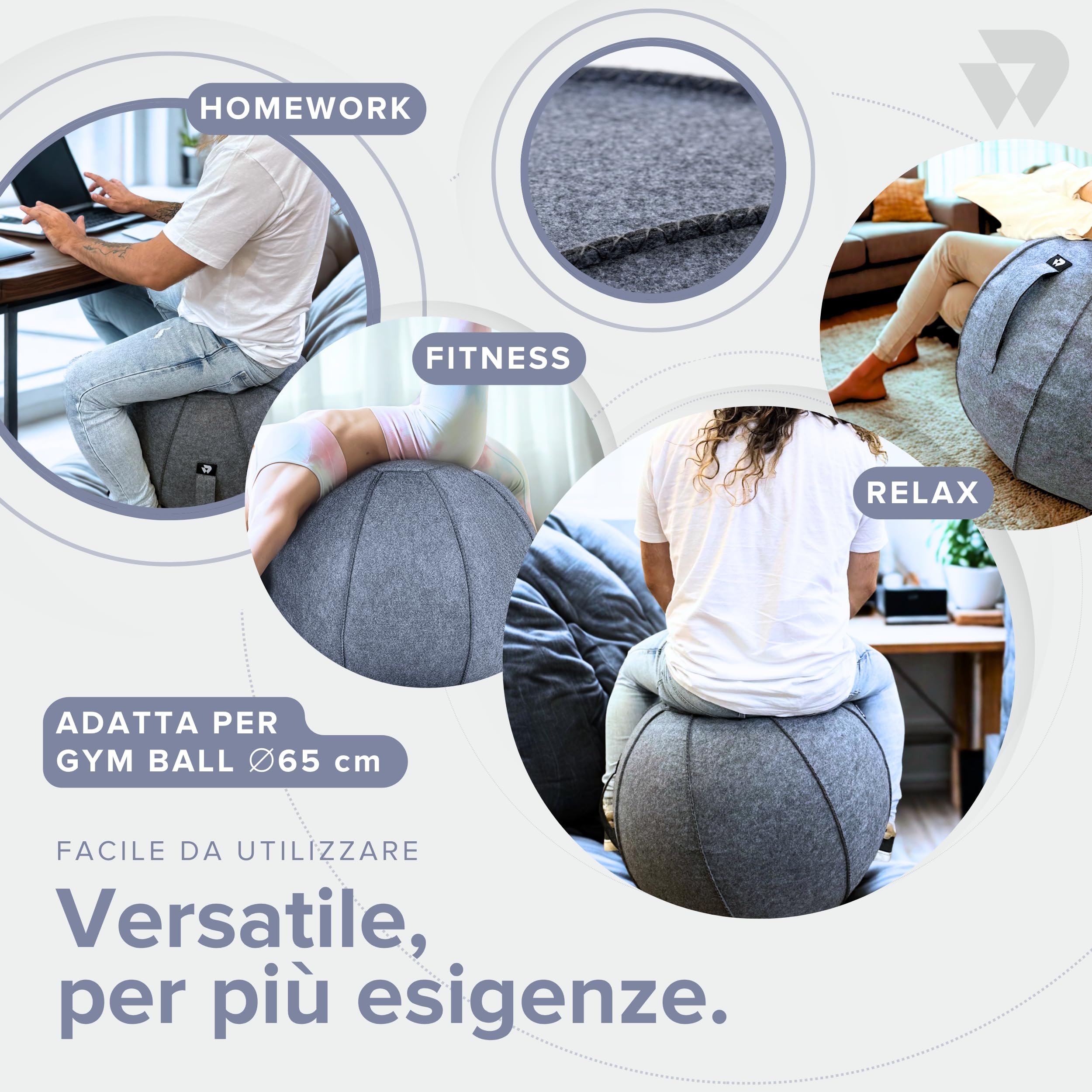 BILDER - Coque pour Balle Pilates et Fitness en Feutre de Laine, étui Fitball avec Fermeture éclair, protège Contre Les Rayures Sale, Accessoires pour Outils de Gymnastique Maison et entraînement