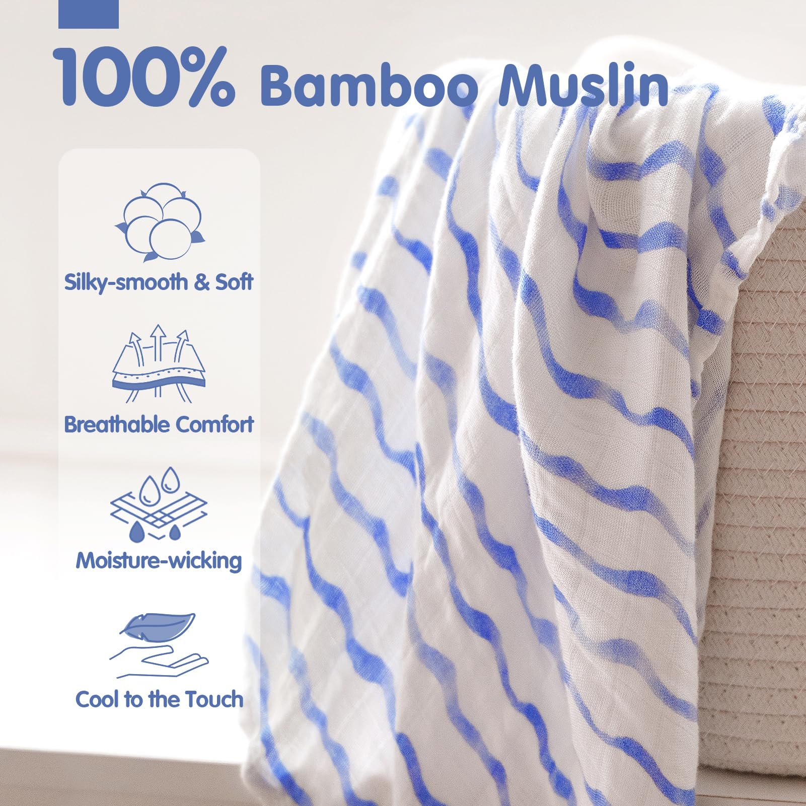 hahaland Mussole Neonato Bambù 100% Naturale Set di Copertina 120x120cm & 2 Pz 100x95cm Swaddle Morbido Assorbente