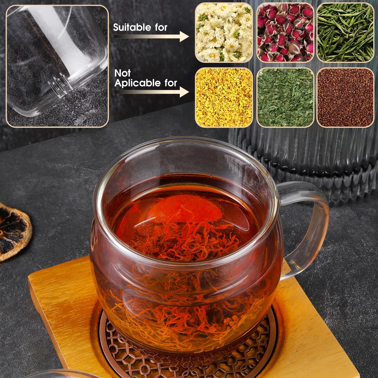 Portable Glass Tea Infuser Bottle Travel Tea Mug with Infuser Tumbler for Blooming Tea Balls Double Wall Borosilicate Portable Tea Cup: c9