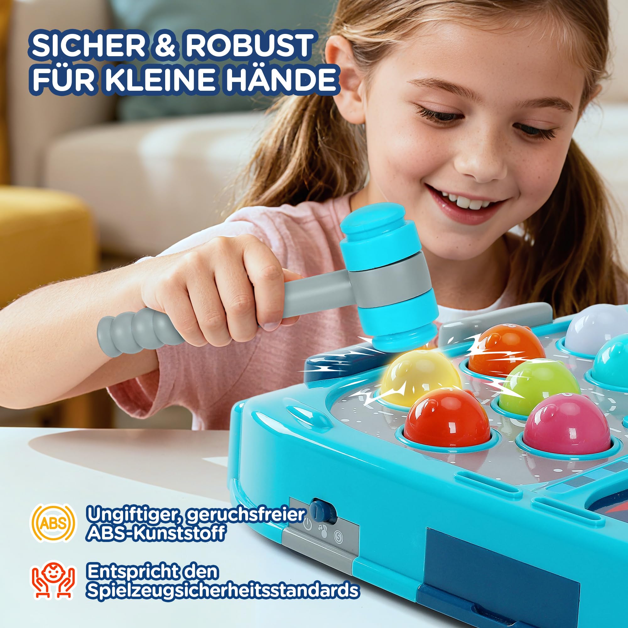 Whack-a-Mole Game for Kids ab 3 Jahren, Schlagspiel mit 18 Leuchtzielen, 2 Hämmern, 3 Spielmodi, 9 Geschwindigkeitsstufen, Reaktionsspiel mit Licht & Sound, Geschicklichkeitsspiel für Jungen & Mädchen