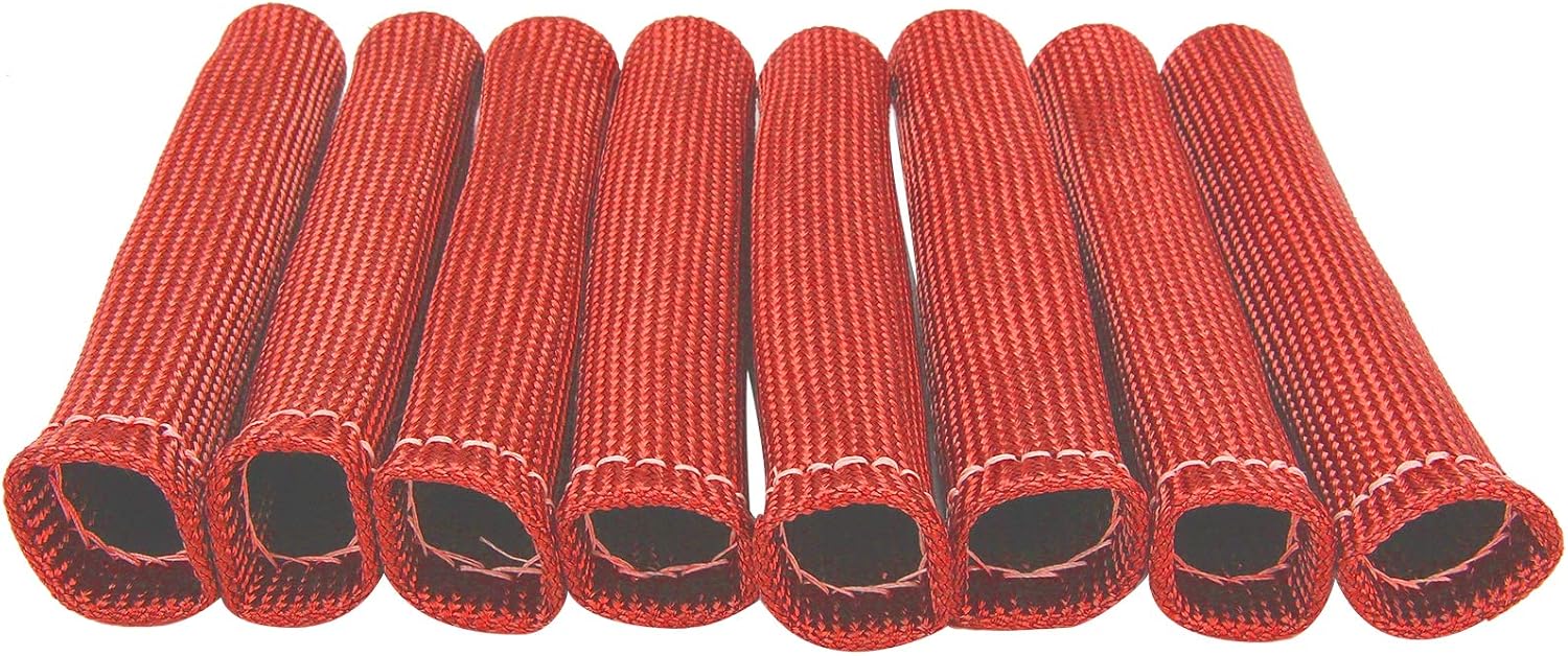 Superfastracing 8x Red 1200° SPARK PLUG WIRE BOOTS HEAT SHIELD PROTECTOR SLEEVE SBC BBC