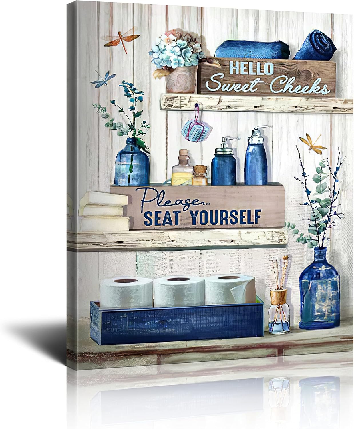 Bathroom Decor Canvas Wall Art Rustic Bathroom Sign Please Seat Yourself Print Paintings Navy Blue Bathroom Pictures Modern Home Artwork Decor For Bathroom Framed Ready To Hang 12x16 Inch