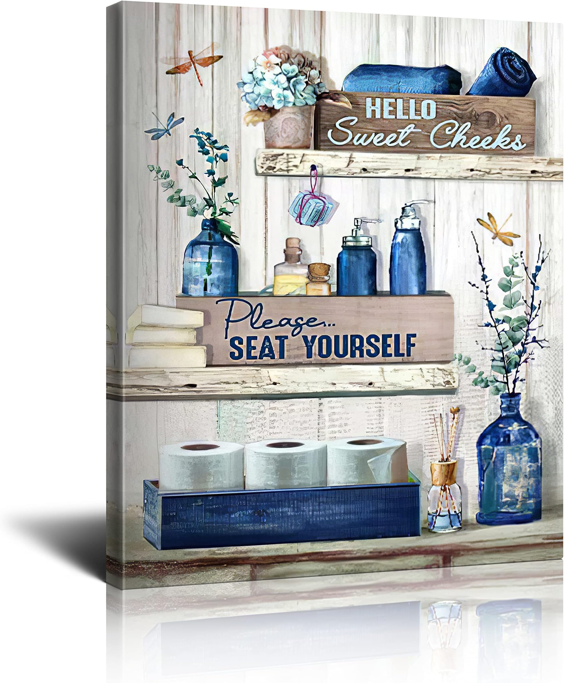 Bathroom Decor Canvas Wall Art Rustic Bathroom Sign Please Seat Yourself Print Paintings Navy Blue Bathroom Pictures Modern Home Artwork Decor For Bathroom Framed Ready To Hang 12x16 Inch