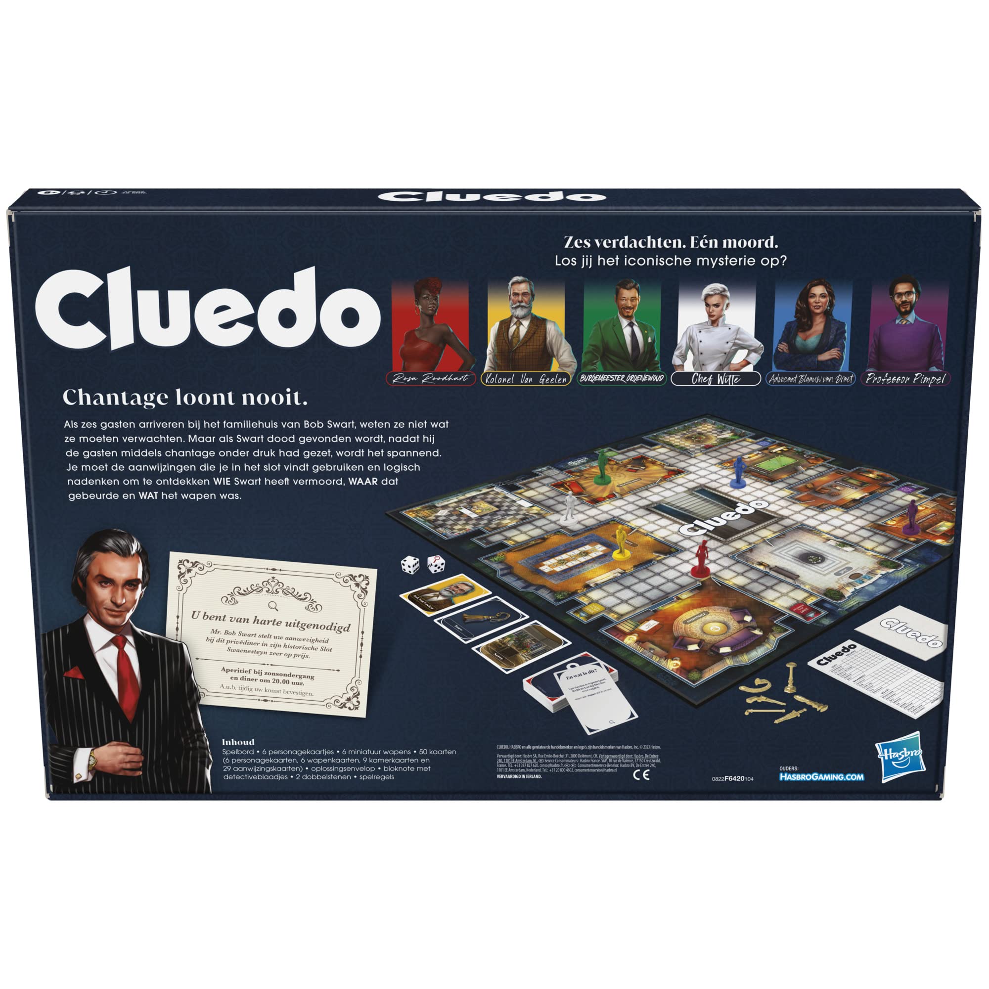 Cluedo Gesellschaftsspiel, erneuertes Cluedo-Spiel für 2 bis 6 Spieler, Kriminspiele, Detektivspiele, Familienspiele für Kinder und Erwachsene (‎Niederländisch)