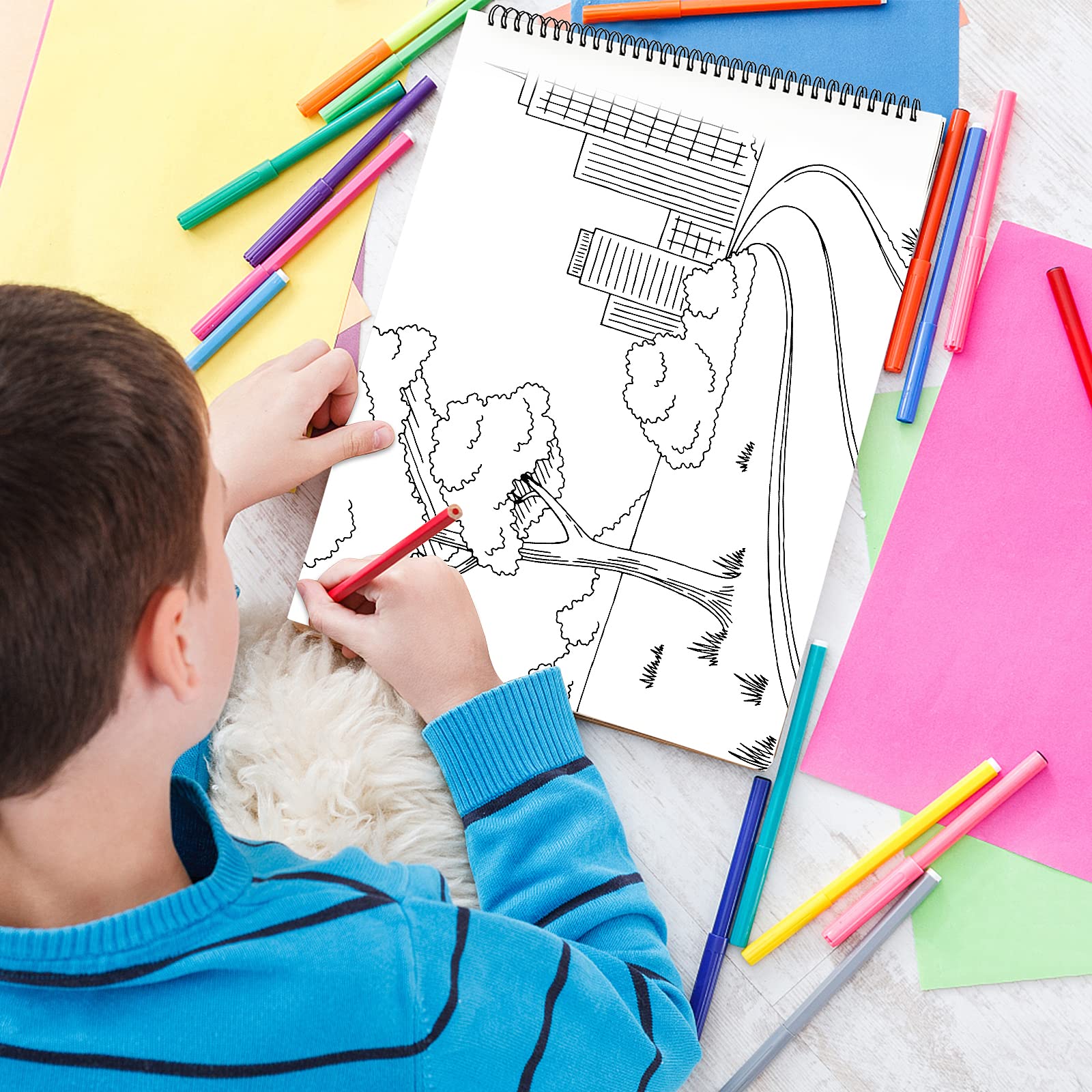 Confezione da 10 quaderni per schizzi A4, 60 pagine, 30 fogli con tasca superiore a spirale, piccoli quaderni a spirale, blocchi per schizzi per bambini, disegno