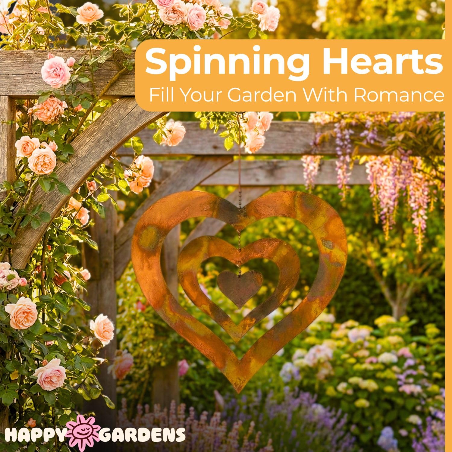 Happy Gardens Wisząca ozdoba w kształcie serca z płomieniowym wykończeniem, dekoracje w kształcie serca na zewnątrz, na Walentynki, Dzień Matki, prezenty ogrodowe i podwórkowe