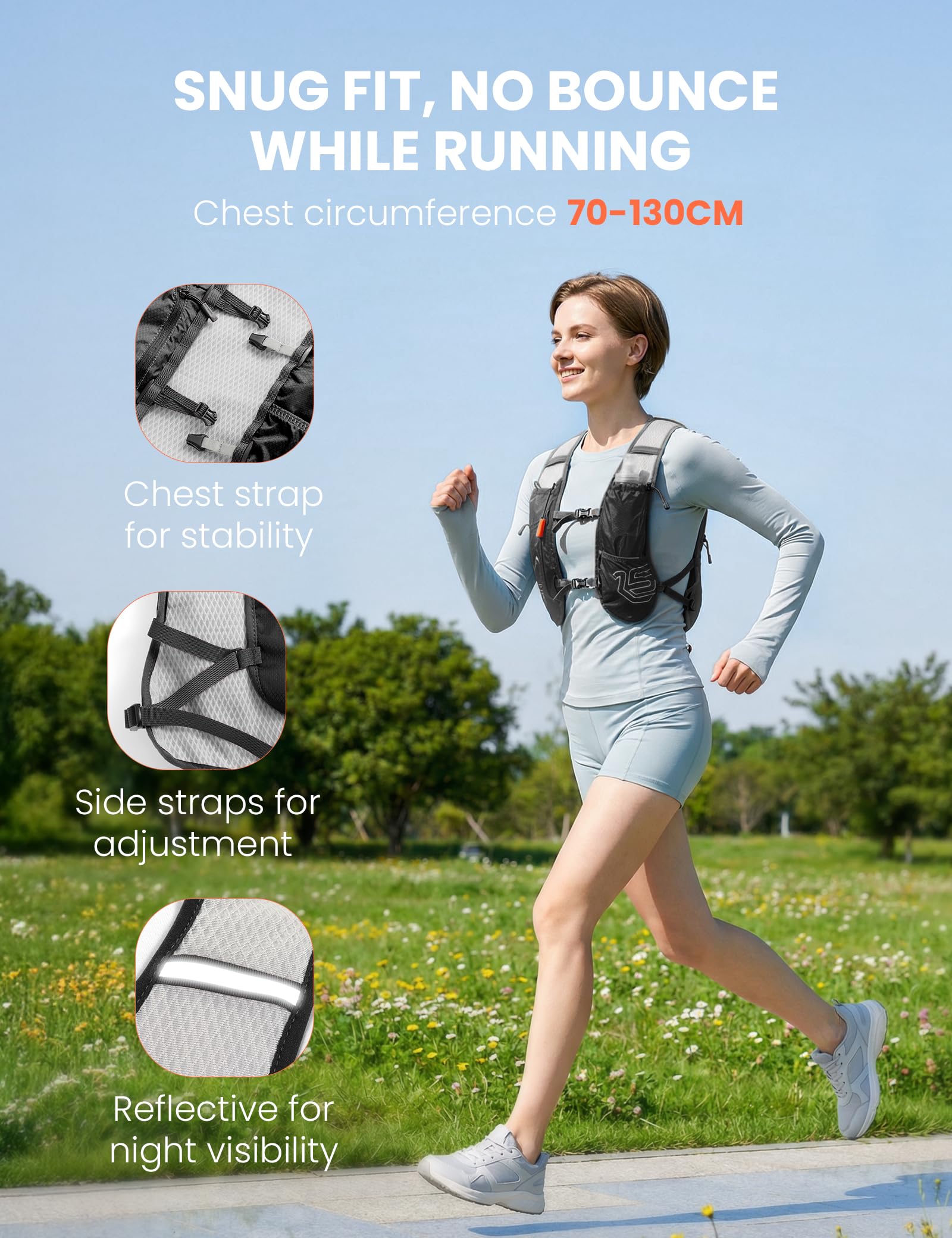 SKYSPER Gilet Trail Running 12L avec Gourde 500ml Sac Hydratation Veste Course Réfléchissante Respirante Poche Téléphone Homme Femme Marathon Jogging