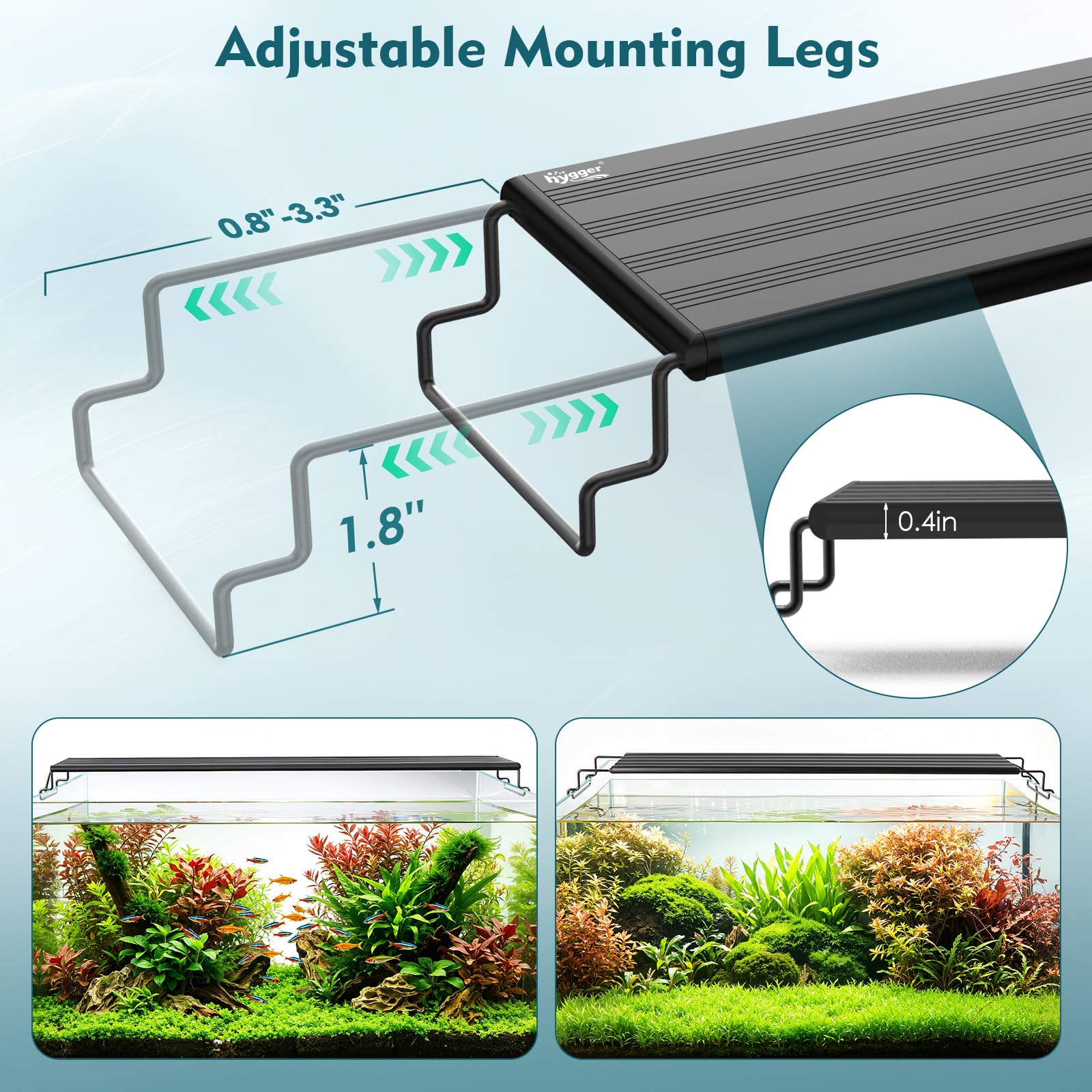 hygger Lampe LED pour aquarium 24h/24, 7j/7, éclairage à spectre complet 16 W avec supports 12 couleurs et 9 niveaux de luminosité pour eau douce (63-76 cm)