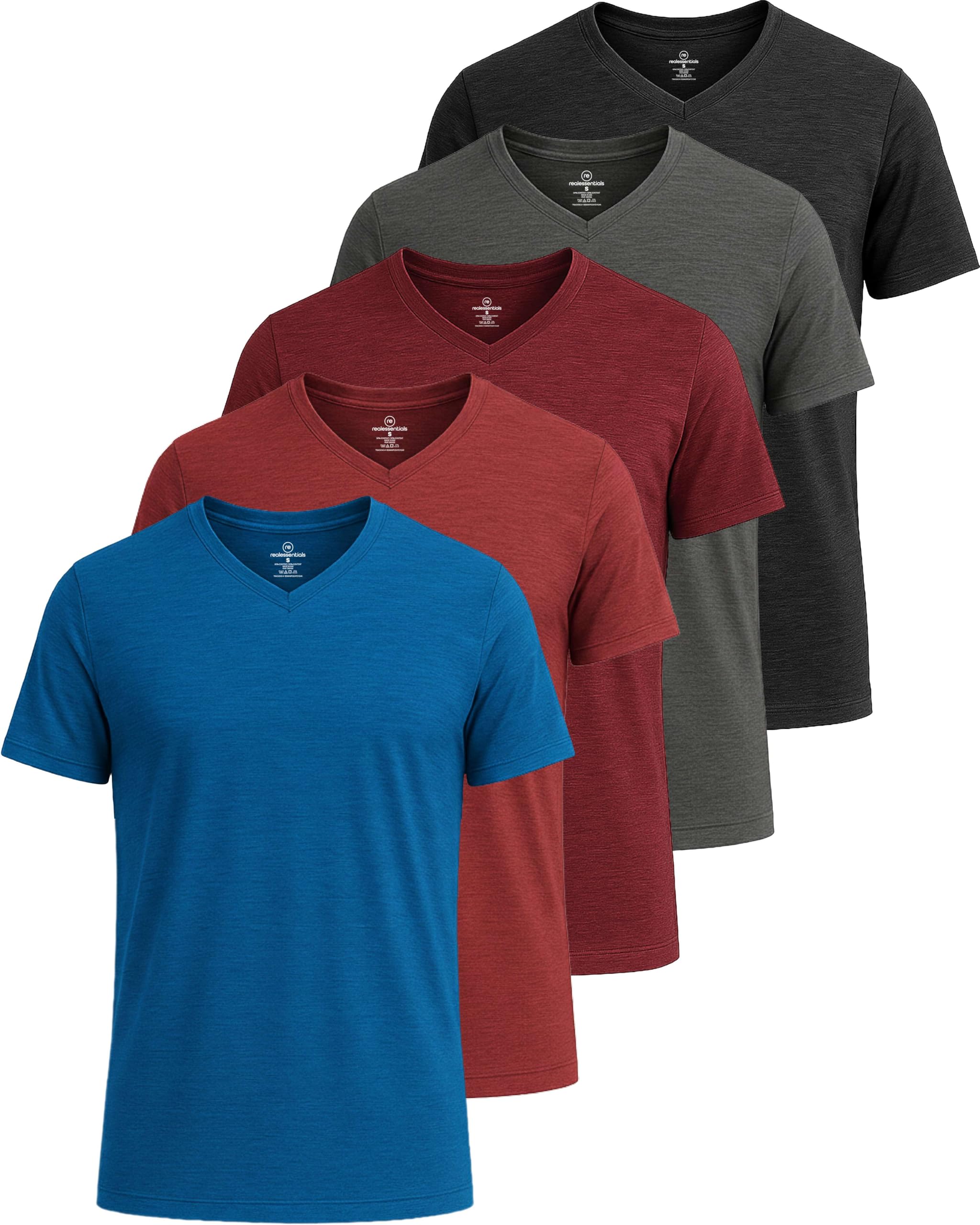 5 Pack: Men’s Short Sleeve Dry Fit Active Crew Neck T Shirt - Athletic Running Gym Workout Tee Tops