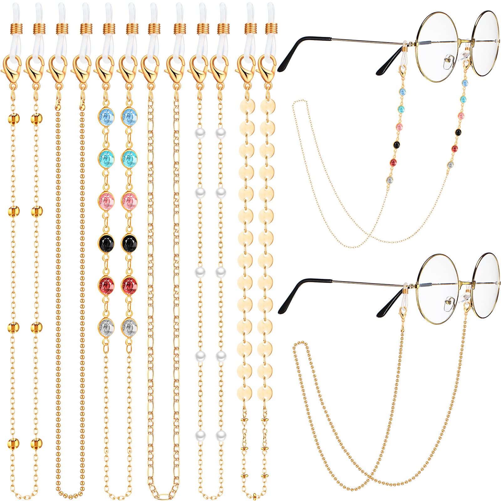 Frienda6 Pcs Glasses Chain for Women Eyeglass Chains Glasses Strap Holder Beaded Eyeglasses Lanyard Around Neck Cords