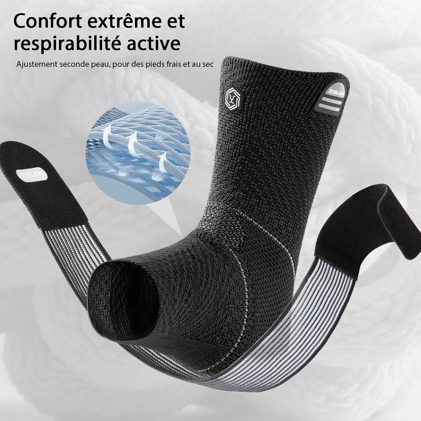 ZOELION Chevillère de Maintien Sport, Attelle Cheville à Compression Médicale avec Sangle X Réglable, pour Entorse, Fasciite Plantaire, Tendon d’Achille, Douleur, Gonflement, Homme Femme, M