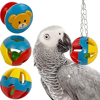 SIMENA Parrot Ball Toy with Bell, Cage Hanging Accessories for Medium to Large Birds, Parrot Toy, Interactive Puzzle Bird Bell Toy, Bird Ball, Cat Ball Toy (Set of 3)