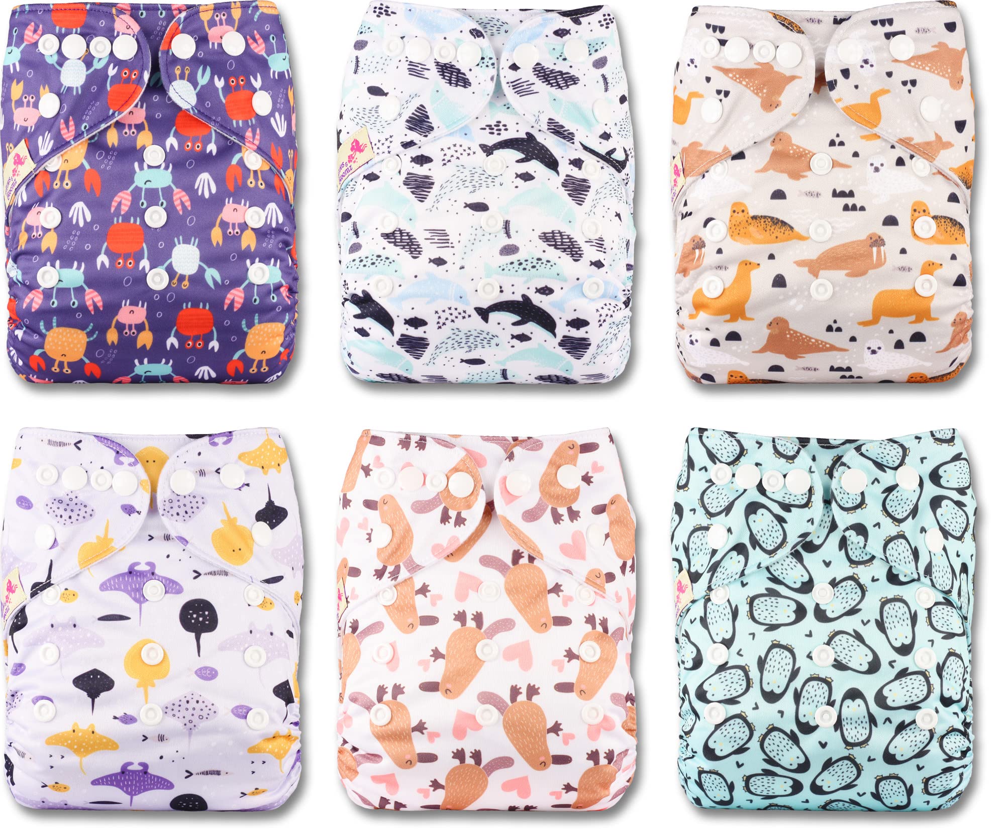 Littles & Bloomz Lot de 6 Bébé Couches Réutilisables en Tissu Couche Lavable à Poche avec Bouton Pression, FLP2-0601 - 3