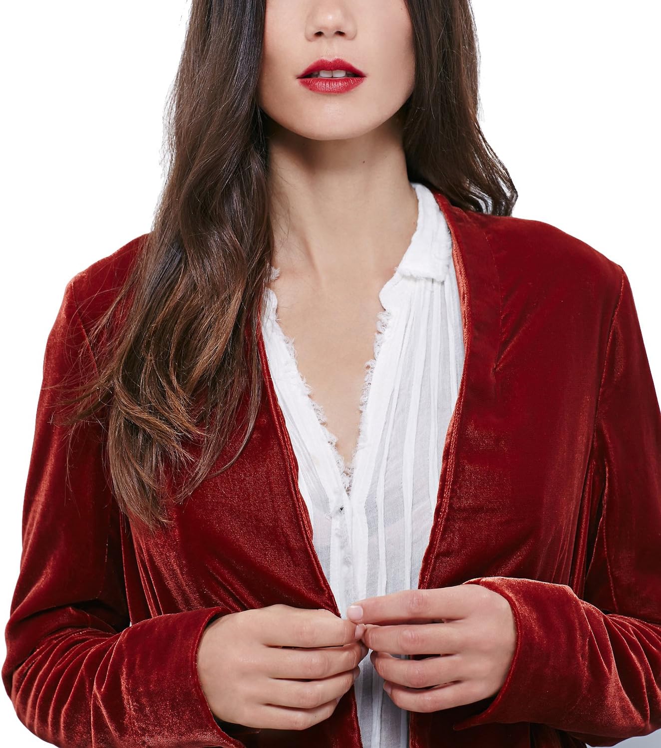 Urban CoCo Women's Long Sleeve Velvet Cardigan Coat with Asymmetric Chiffon Hem - Image 6