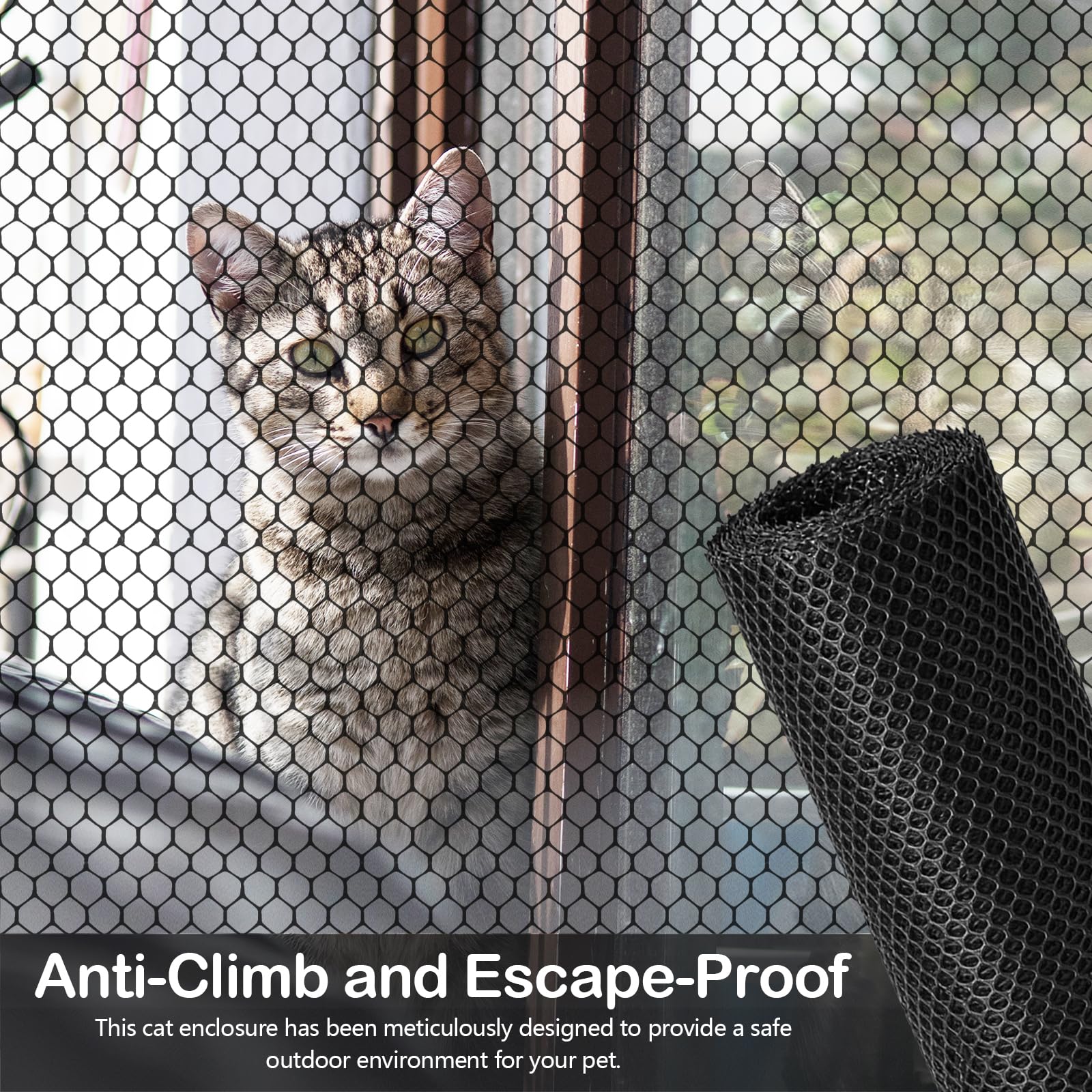 Redes Valla Anti-escalada para Gatos, Barrera Anti-trepa de Recinto Exterior Seguro para Gatos de 10 m, Valla de Malla de Jardín Resistente a Intemperie Cortable con Soportes de Pared Inoxidables