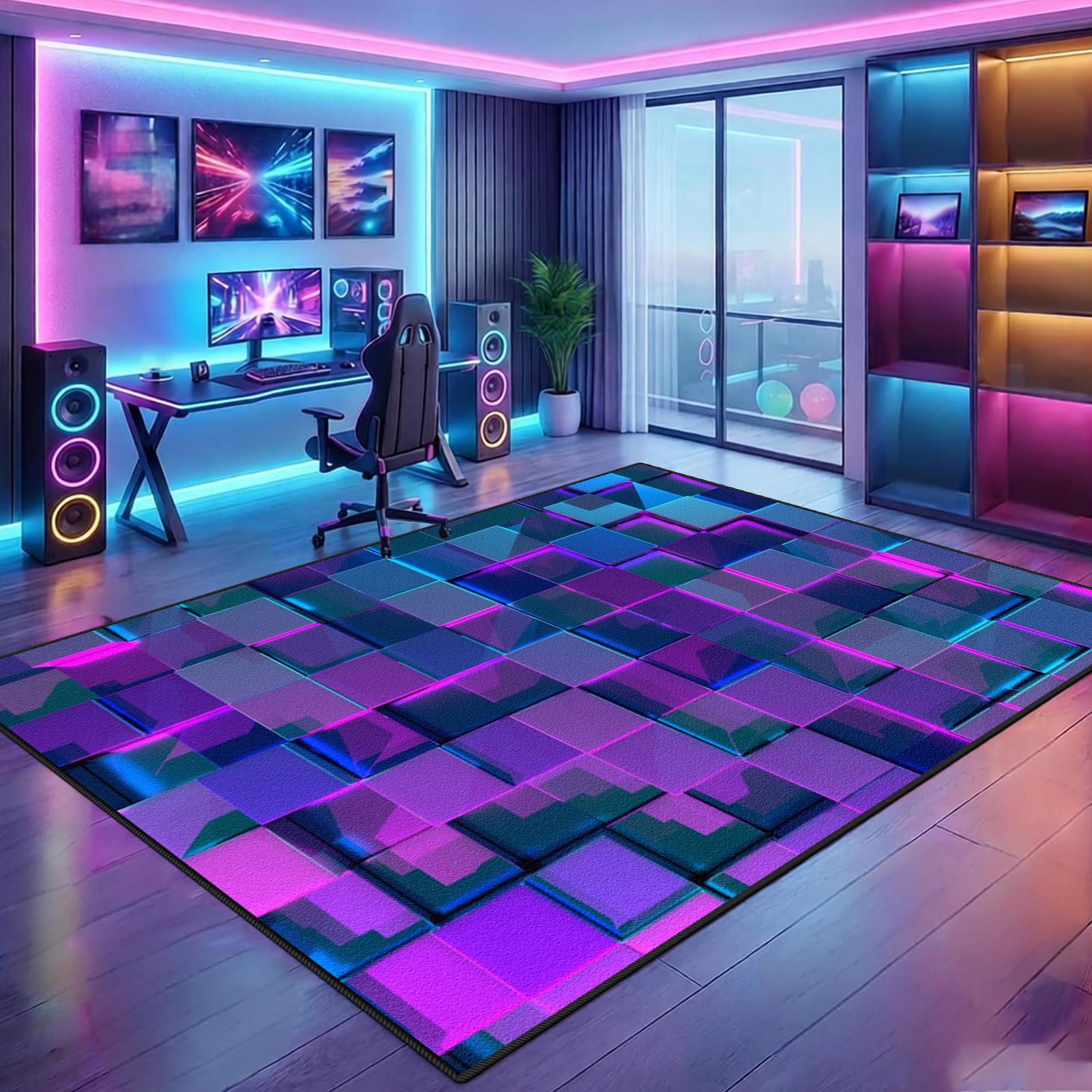Tapis gamer manette de jeu 3D 170x220cm lavable grand format pour salon