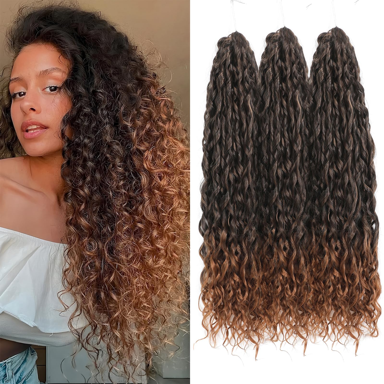 24Inch Deep Wave Twist Curly Crochet Hair Extensions 3Pack Deep Wavy Air Curl Bulk Hair Synthetic Boho Braids Water Wave Crochet Hair Extension for Women (TB/30