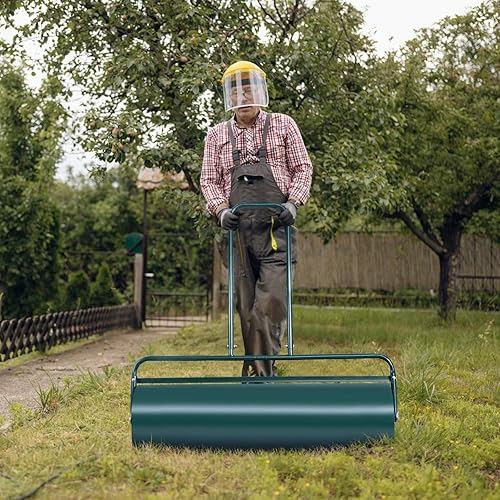 Miniatura 2 de Goplus Rodillo de césped, empujartirarremolcar detrás del aguarodillo de acero relleno de arena con mango en forma de U, rodillo de patio para