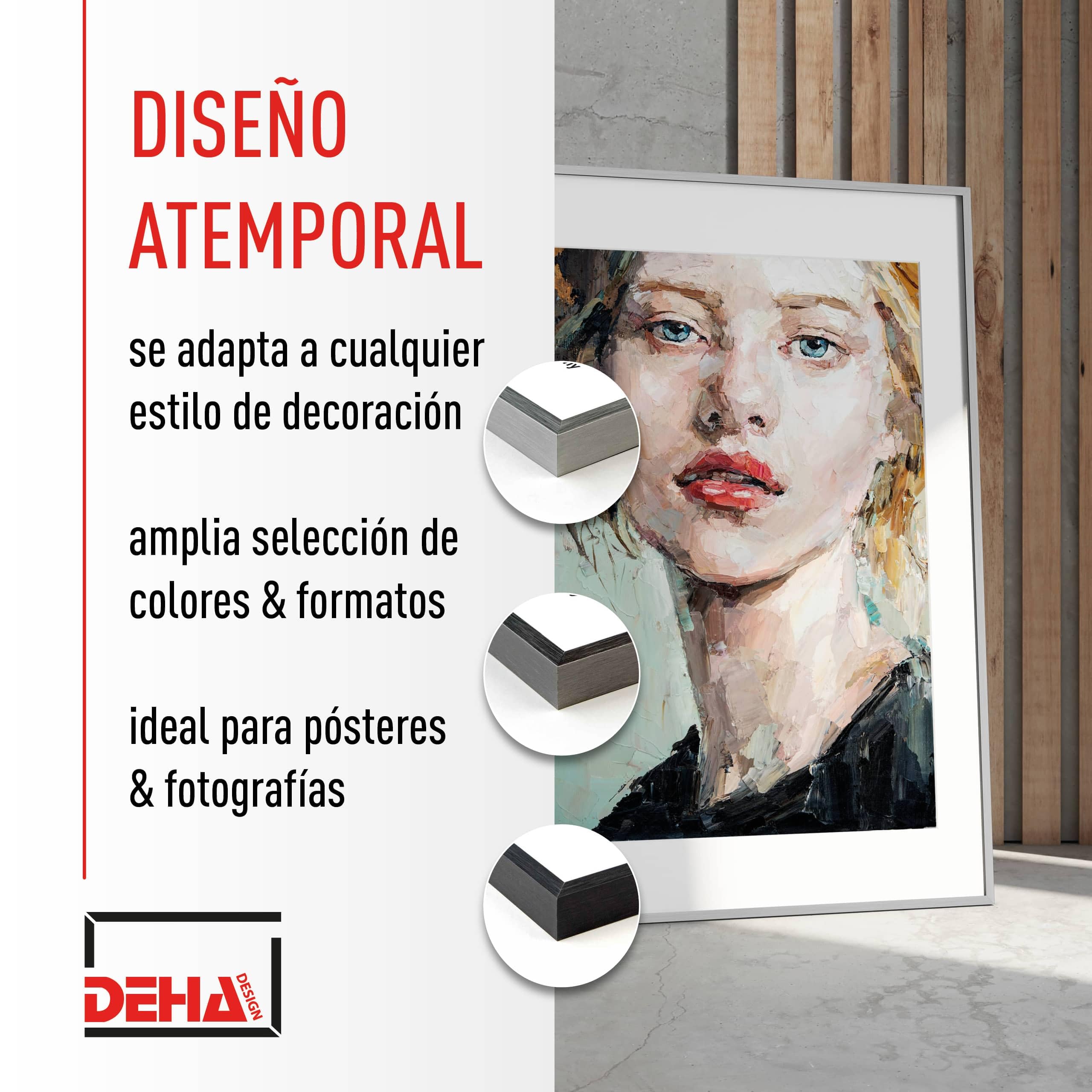 DEHA Design marco de fotos, 70 x 100 cm, Aluminio, Plata mate, Marco para pósterpara colgaren formato vertical y apaisado, vidrio sintético irrompible, Tribeca