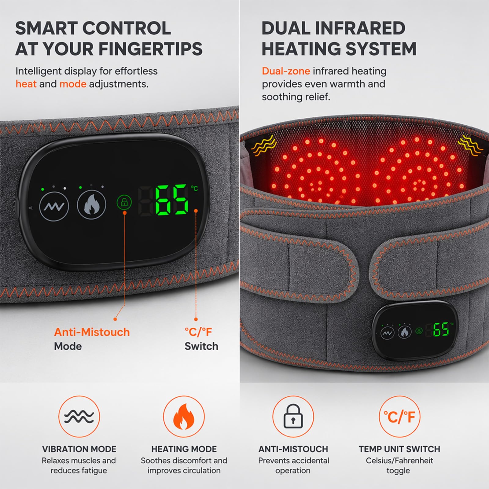 Cinturón térmico para espalda inalámbrico, con 3 niveles de calor y 3 niveles de vibración, batería de 5000 mAh, pantalla táctil, calentador de espalda, cinturón de masaje, almohadilla térmica para