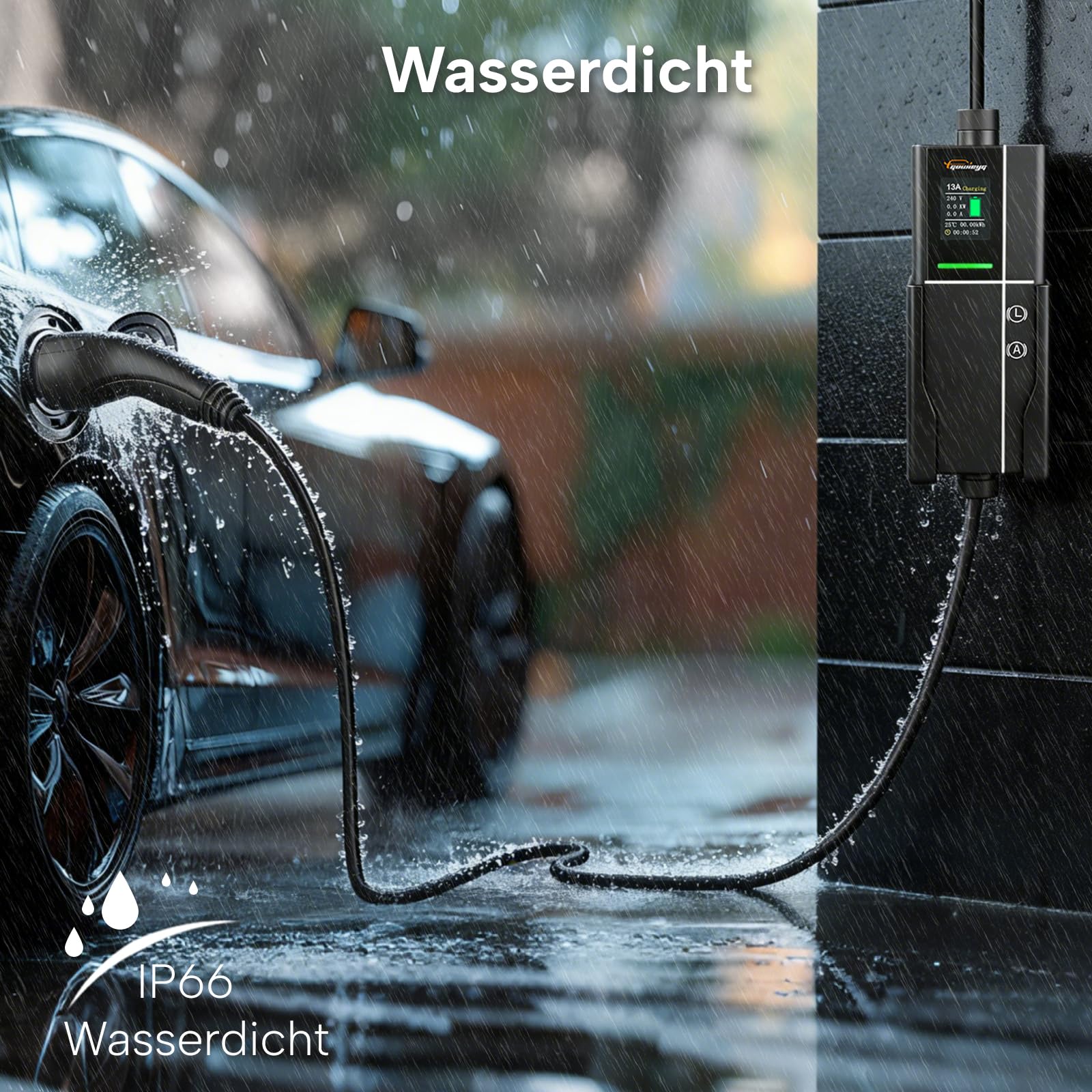 Typ 2 Ladekabel Schuko 16A /3,5kW /6M, Typ 2 Tragbares Ladegerät | Verstellbarer Strom 8A/10A/13A/16A einstellbar mit Digitalanzeige, 6h Verzögerungstimer, IP66, Tragetasche und Mikrofasertuch