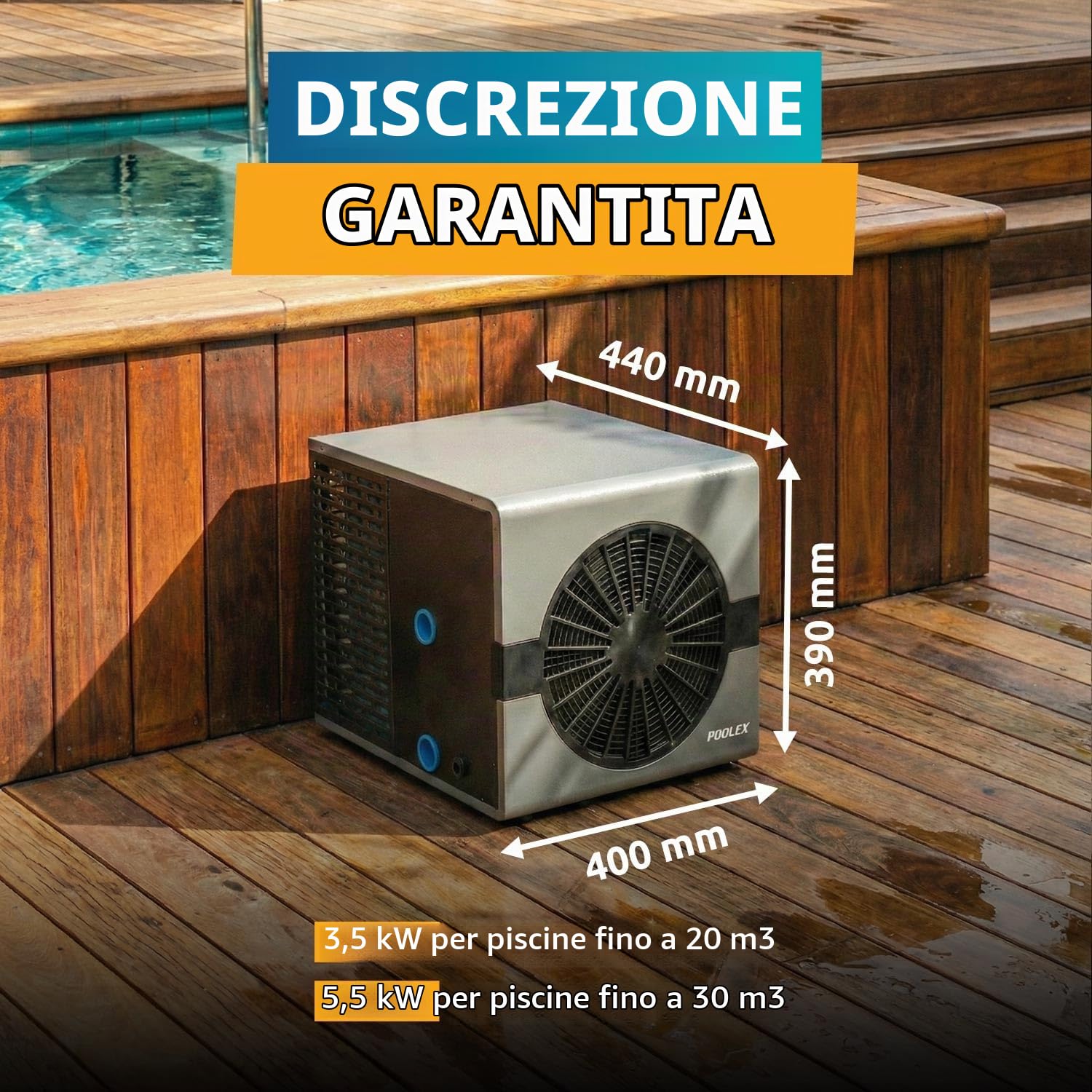 POOLEX – Nano B3N Fi 3 KW Full Inverter – Pompa di Calore Reversibile Piscina connessa Fino a 20 m³ – Riscaldamento e Raffreddamento – Wi-Fi – Silenziosa ed Economa – Ultra-compatta – Plug & Play