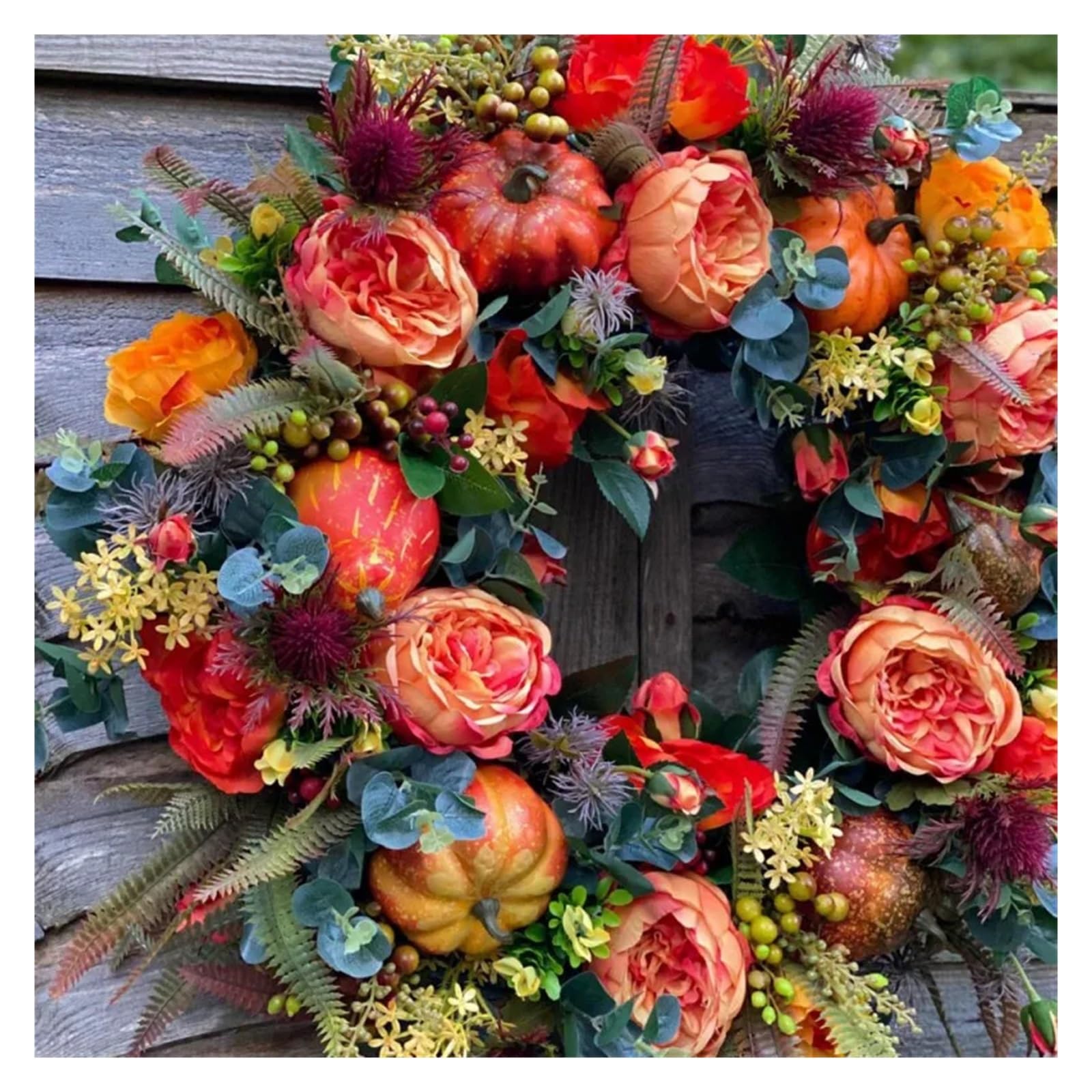 Ghirlanda per porta Ghirlande autunnali con fiori di peonia artificiali da 30/40 cm, ghirlanda for porta d'ingresso petali zucca e bacche, decorazioni for la festa della mamma(30cm)