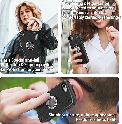 Miniatura 7 de KCJ Funda para iPhone SE 20222020, iPhone 8766S, con 2 protectores de pantalla soporte de anillo silicona suave + policarbonato duro, protección de