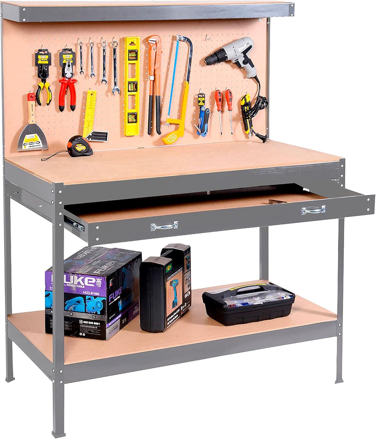 Buy Neo Grey Workbench Bench HeavyDuty Steel Pegboard Drawer Tool