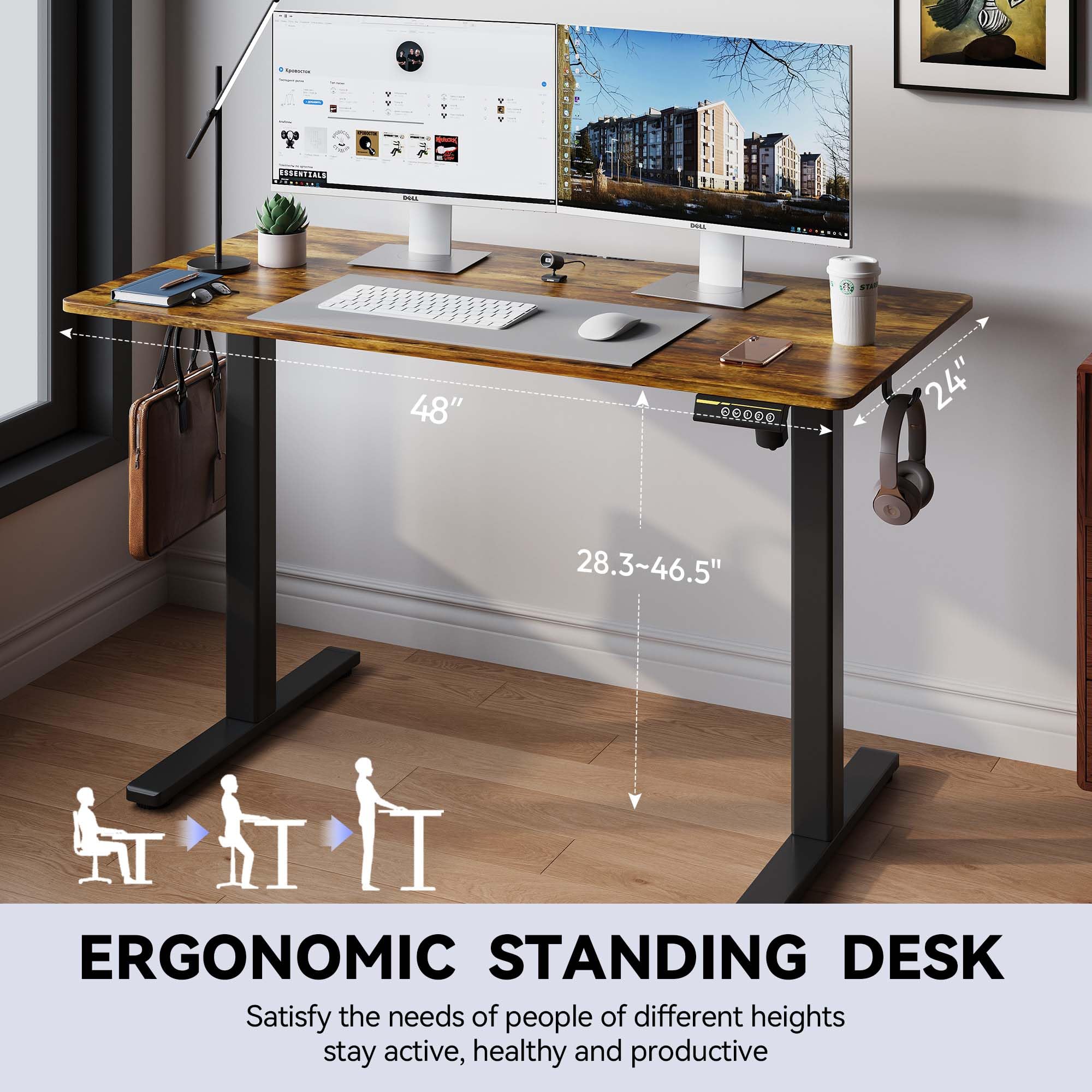 Electric Standing Desk 48x24 Inches Adjustable Height Stand up Desk Sit Stand Home Office Desk with Splice Board — view 3