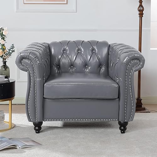 Miniatura 27 de LEVNARY - Sofá Chesterfield, sofá tapizado clásico de cuero con botones, sofá moderno de 3 plazas con respaldo abotonado para sala de estar u Blanco