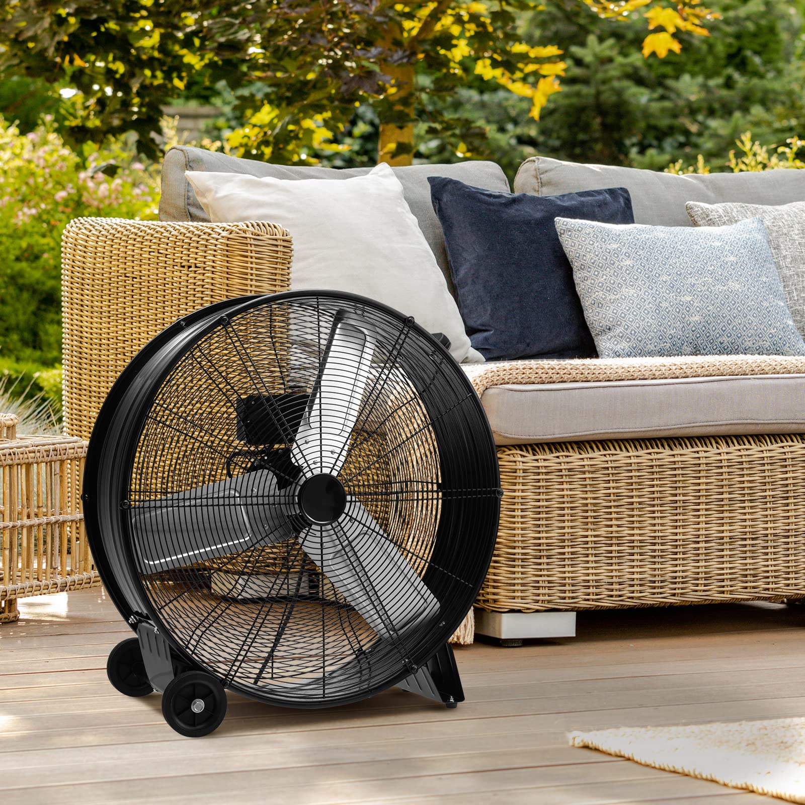 COSTWAY Ventilateur de Sol 24″ Industriel à Volume d'Air Elevé avec 3 Vitesses, 3 Pales en Aluminium, Moteur en Cuivre, Roulettes et Poignée Latérale