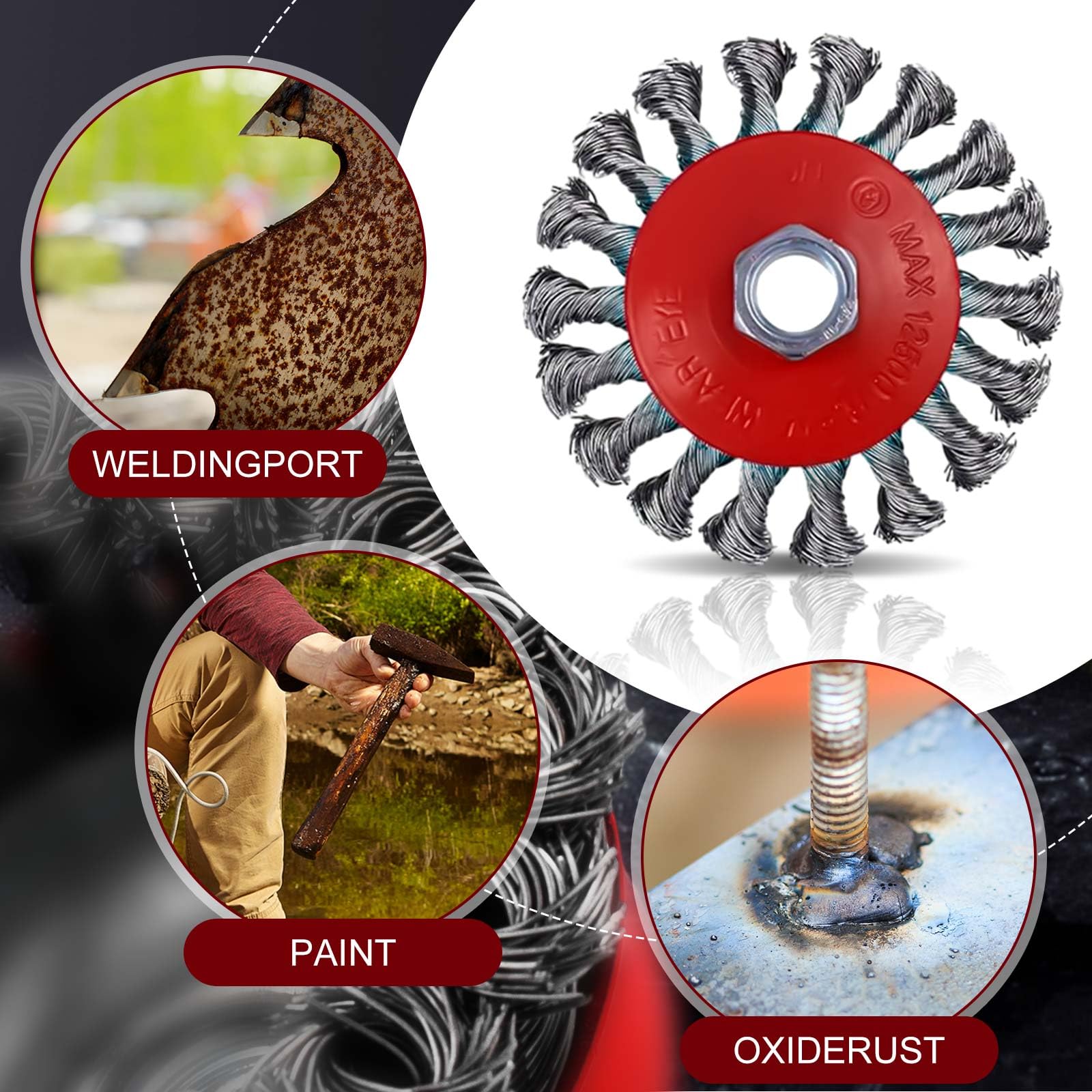 Wire Wheels For 4 1/2 Angle Grinder, Wire Brush Wheel Cup Brush Set, Twisted Knotted Wire Brush For Grinder 4 Inch Basin Derusting Brush Set For Heavy Cleaning Rust 5 8 Inch 11 Threaded - View #11