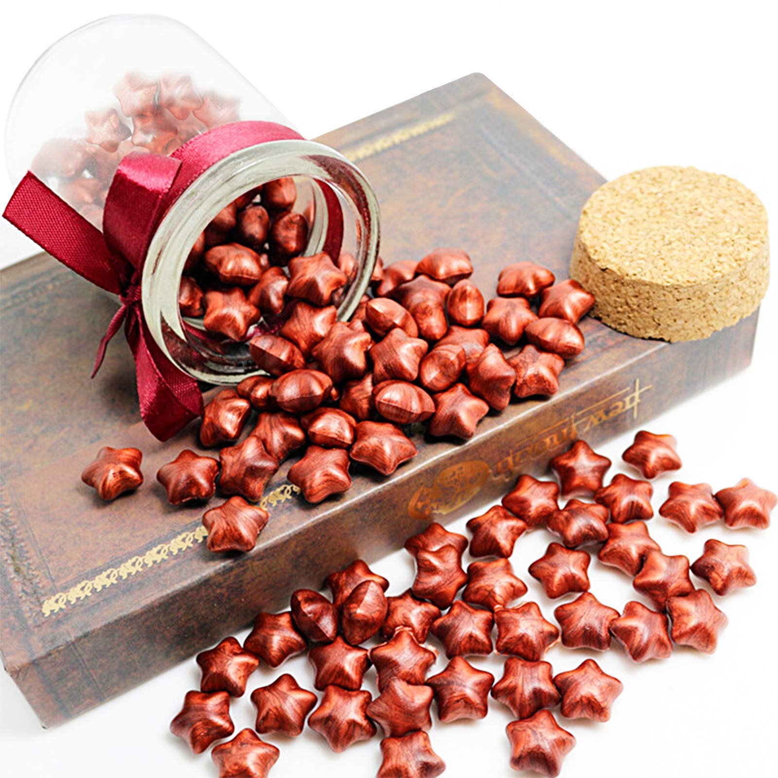 MingtingSealing Wax, 100 pcs Five-Pointed Star Wax Seal Beads with Glass Bottle,for Wax Stamp, Sealing Vintage Envelopes (Lucky Star Red Gold)