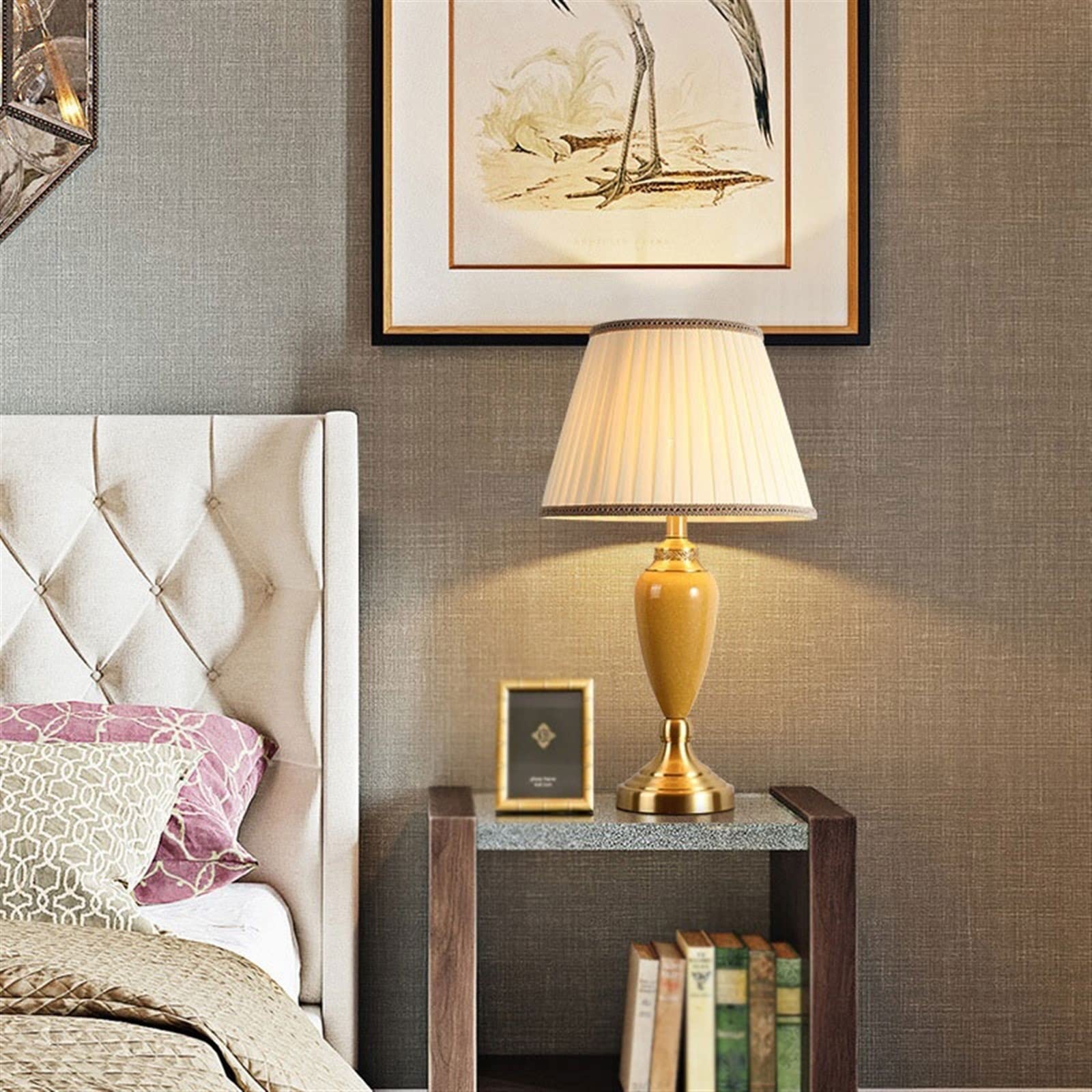 Luce da Scrivania Luce per la Lettura Lampada da tavolo moderna in ceramica incrinata Lampada da comodino for camera da letto di moda semplice for interni Lampada decorativa da 57 cm con seduta in ram