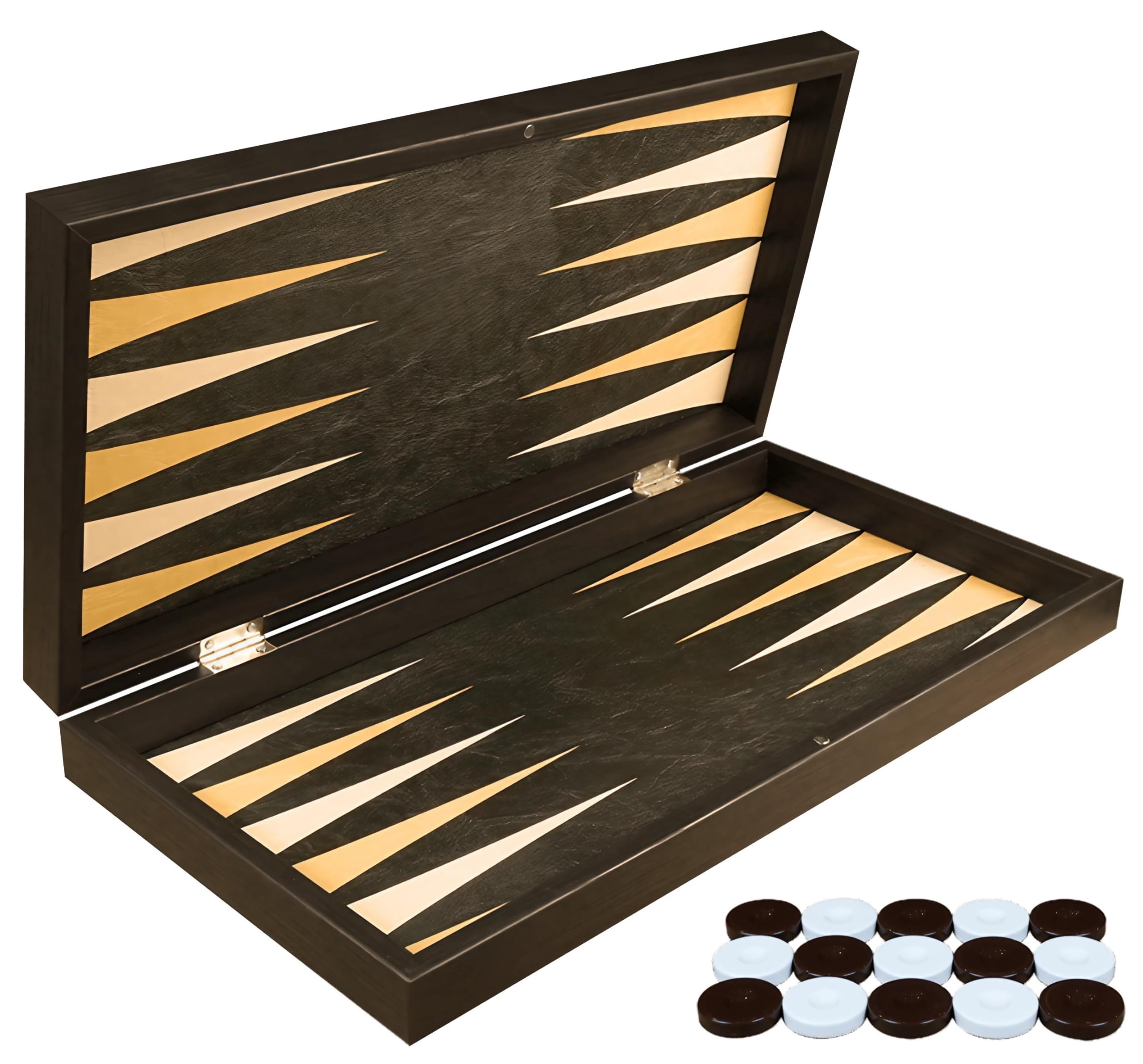 PrimoLiving Deluxe Holz Backgammon Imperial Noble-Brown XXL – 48 x 49 cm - Spielfeld und Deckel mit feinem Kunstleder veredelt