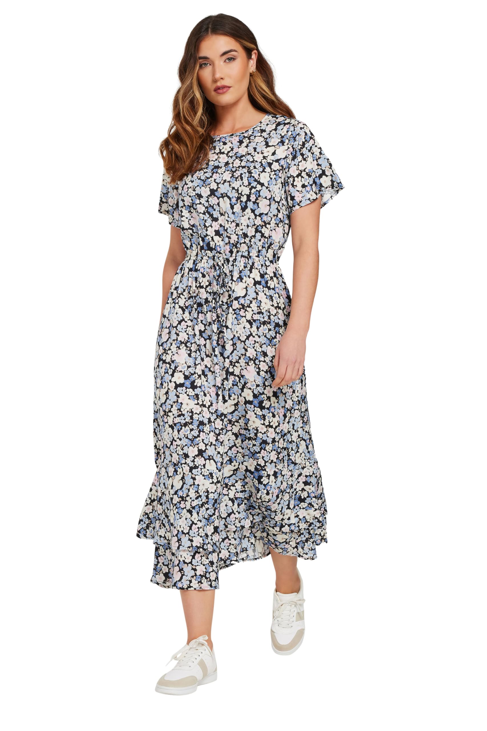 Long Tall Sally - LTS Tall Woven Floral Tie Waist Midi Dress - Women's Blue