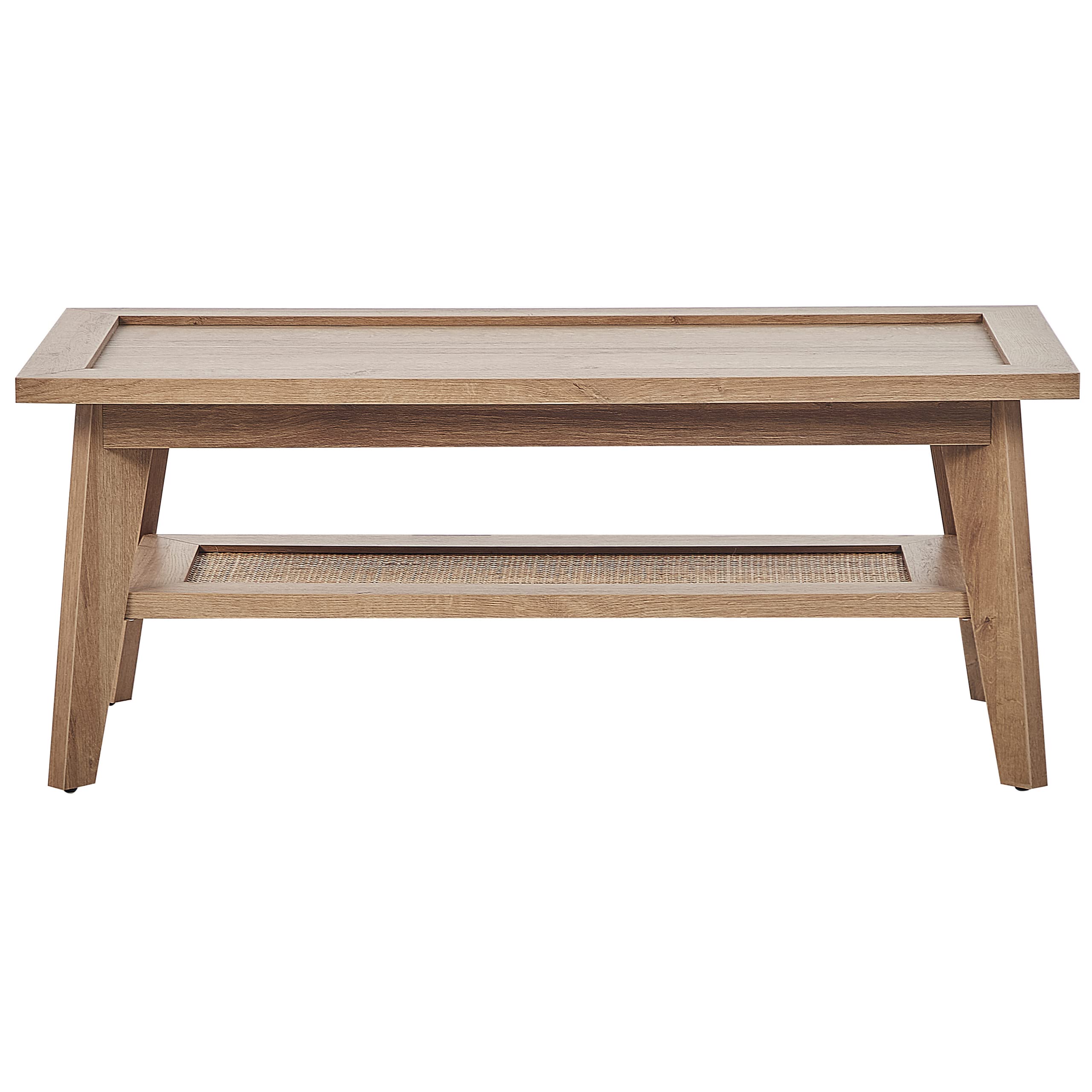 Beliani Couchtisch Heller Holzfarbton mit Ablage Rattan rechteckig 100 x 50 cm Simla