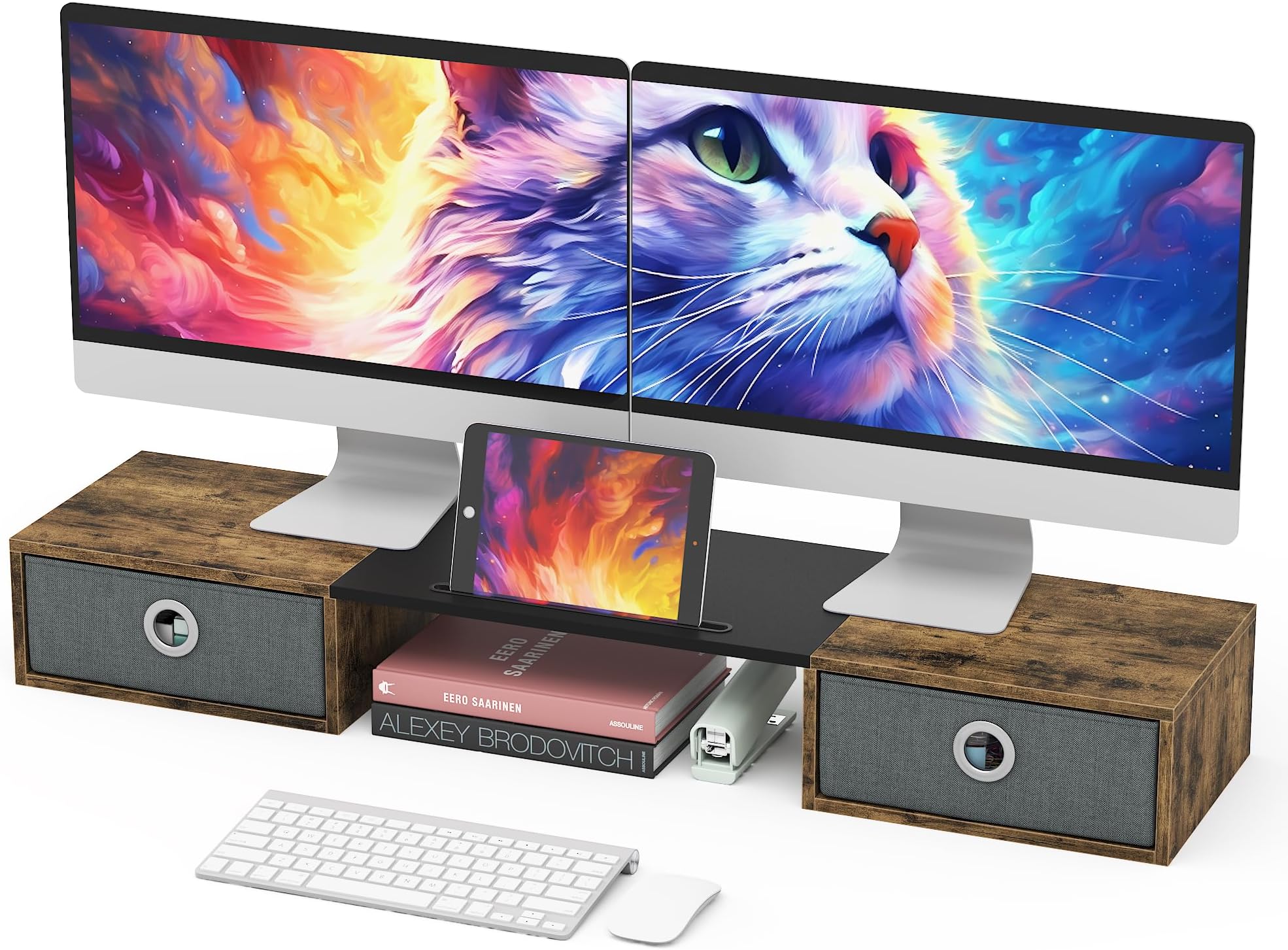 Monitor Stand Riser with Two Drawers Computer Desk Organizer for Laptop, Computer,Printer, TV