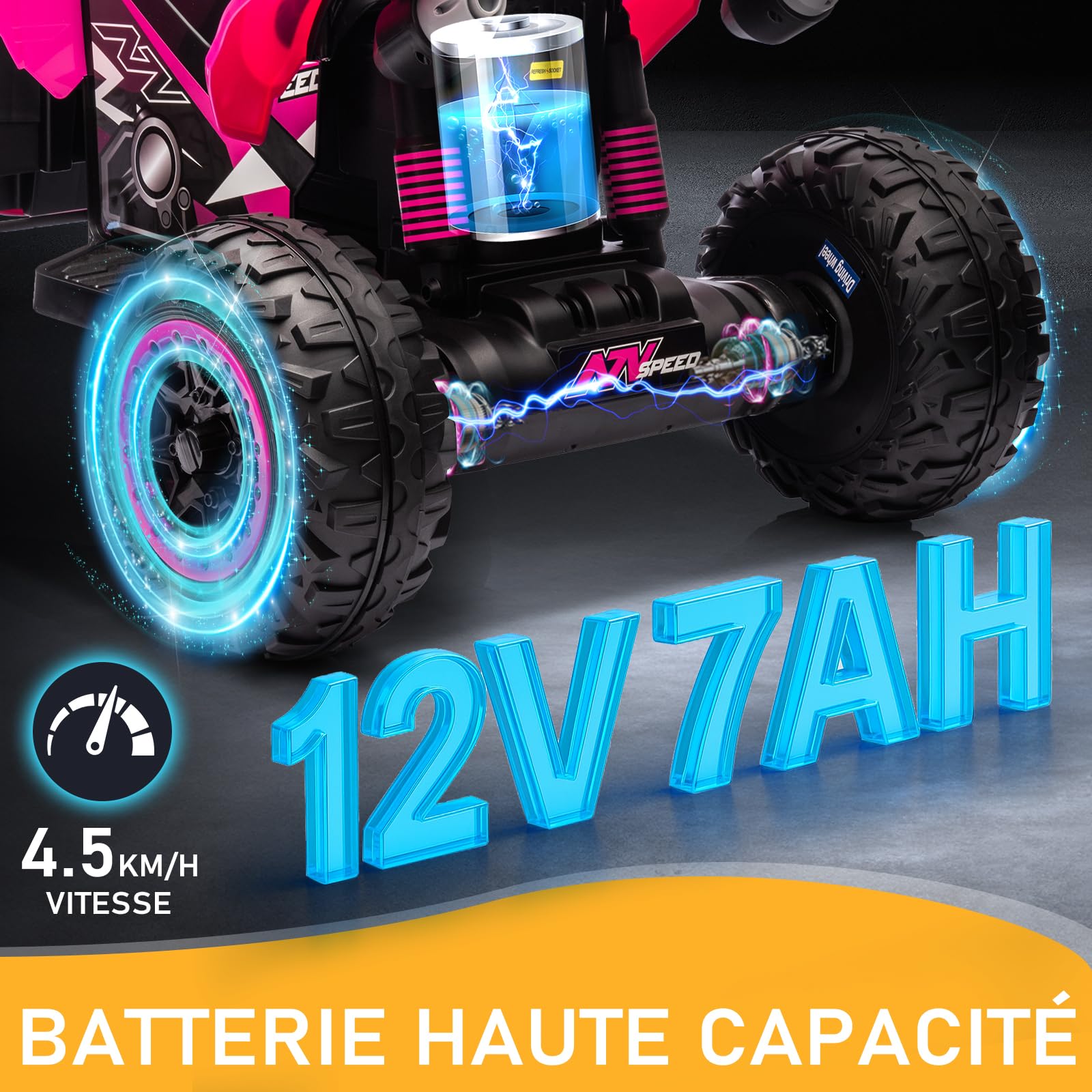 LALAHO Quad Électrique Enfants 12V Voiture Électrique avec LED et Musique ATV pour Enfant 3-8 Ans Rose