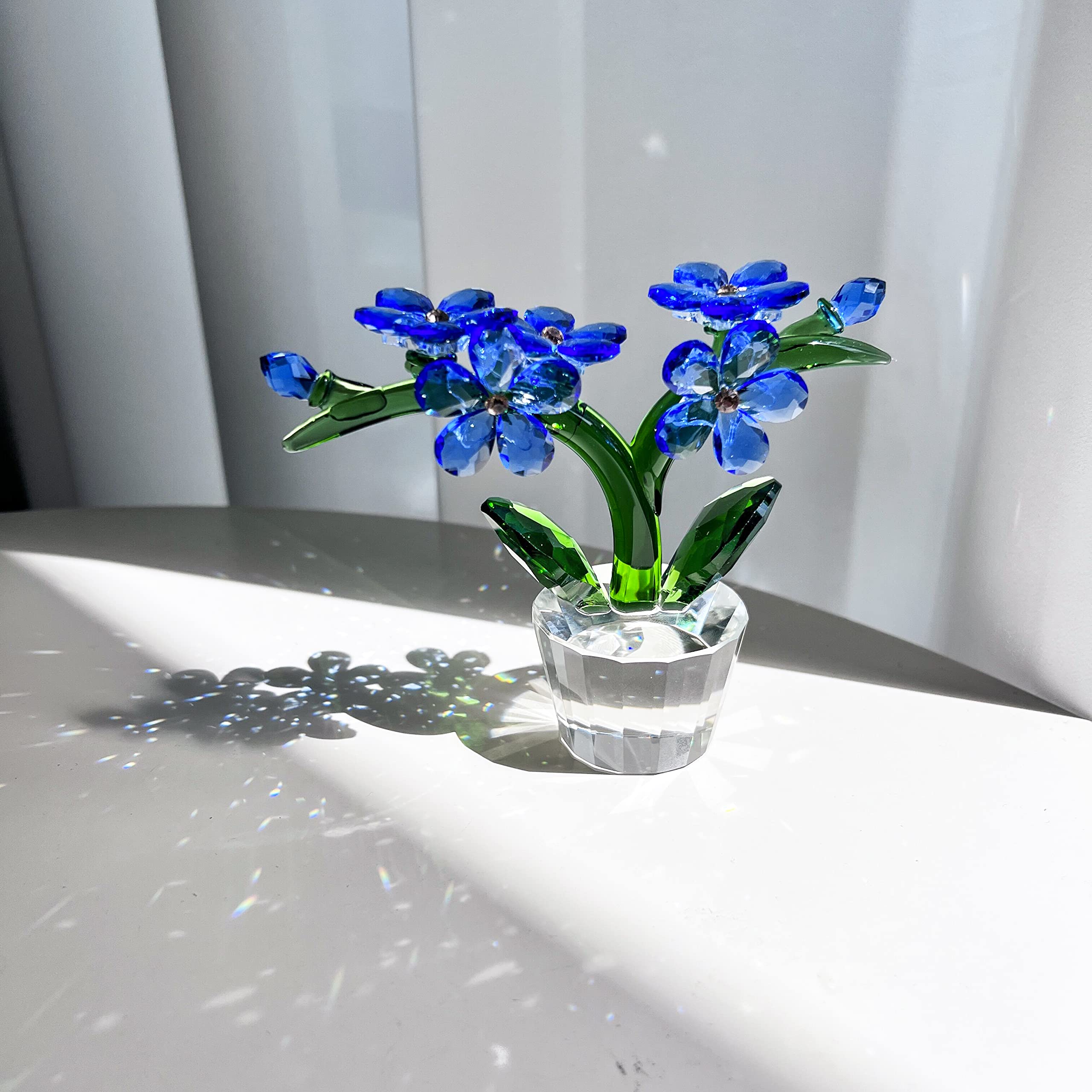 H&D HYALINE & DORA Ornamento per cesto di fiori in vetro azzurro, fatto a mano, con statuetta di fiori in cristallo, fermacarte intagliato, decorazione per la casa, centrotavola, regalo di compleanno