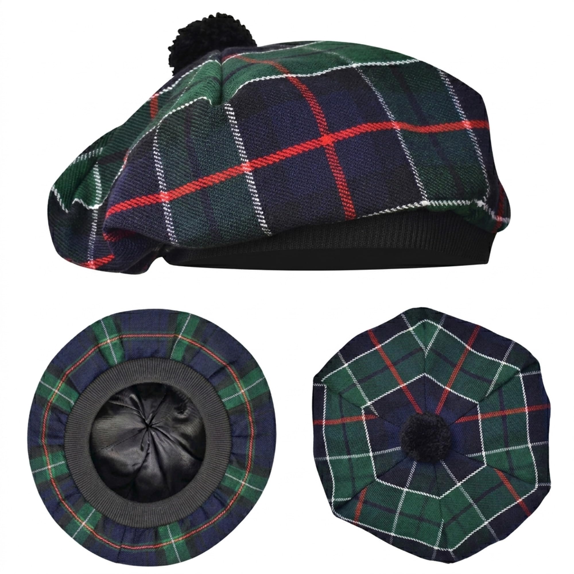 Scottish Hat Tam o Shanter Scottish Bonnet Tartan Hat P.V Tartan (Polyviscose) Wool Blend with Pompom | One Size fits All.