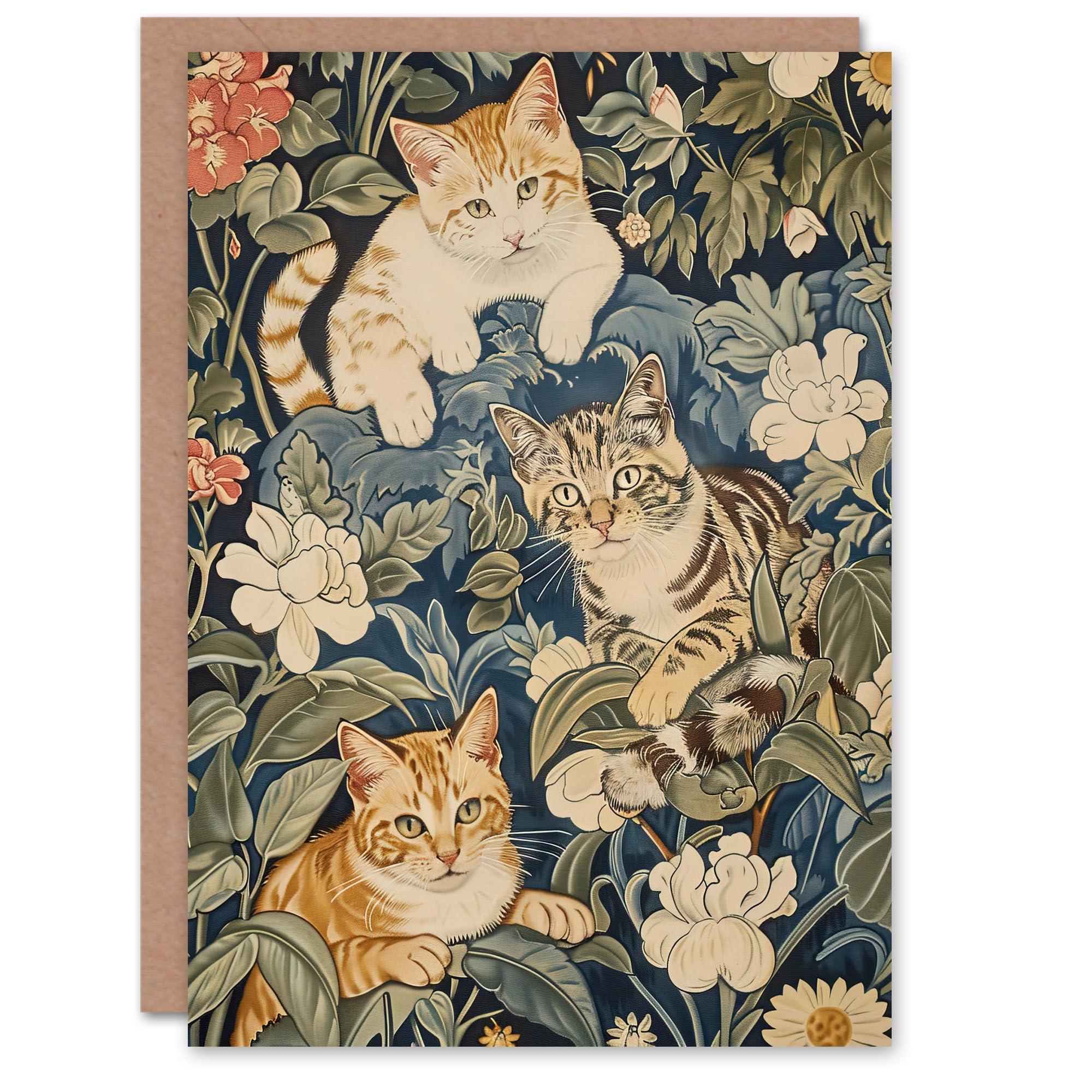 Artery8 Kittens in Flowers Painting Animal Lover Greeting Birthday Card Him Her All Blank