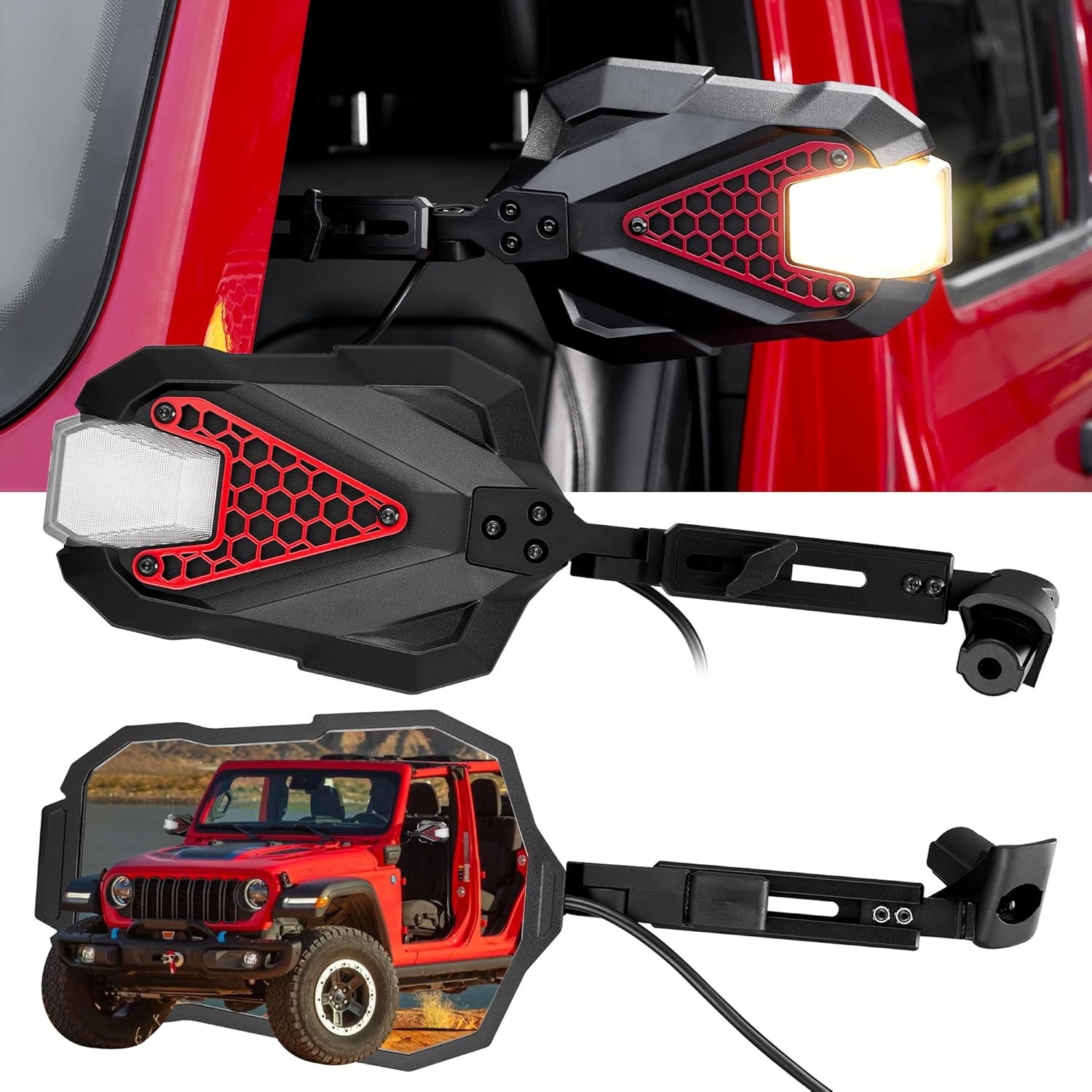Mirrors Doors Off with LED Turn Signal Lights for Jeep JL, for 2024 2025 Jeep Wrangler JL JLU 4XE & Jeep Gladiator JT Accessories, 4.5 Inches Manual Telescoping, Wider View, Anti-Vibration